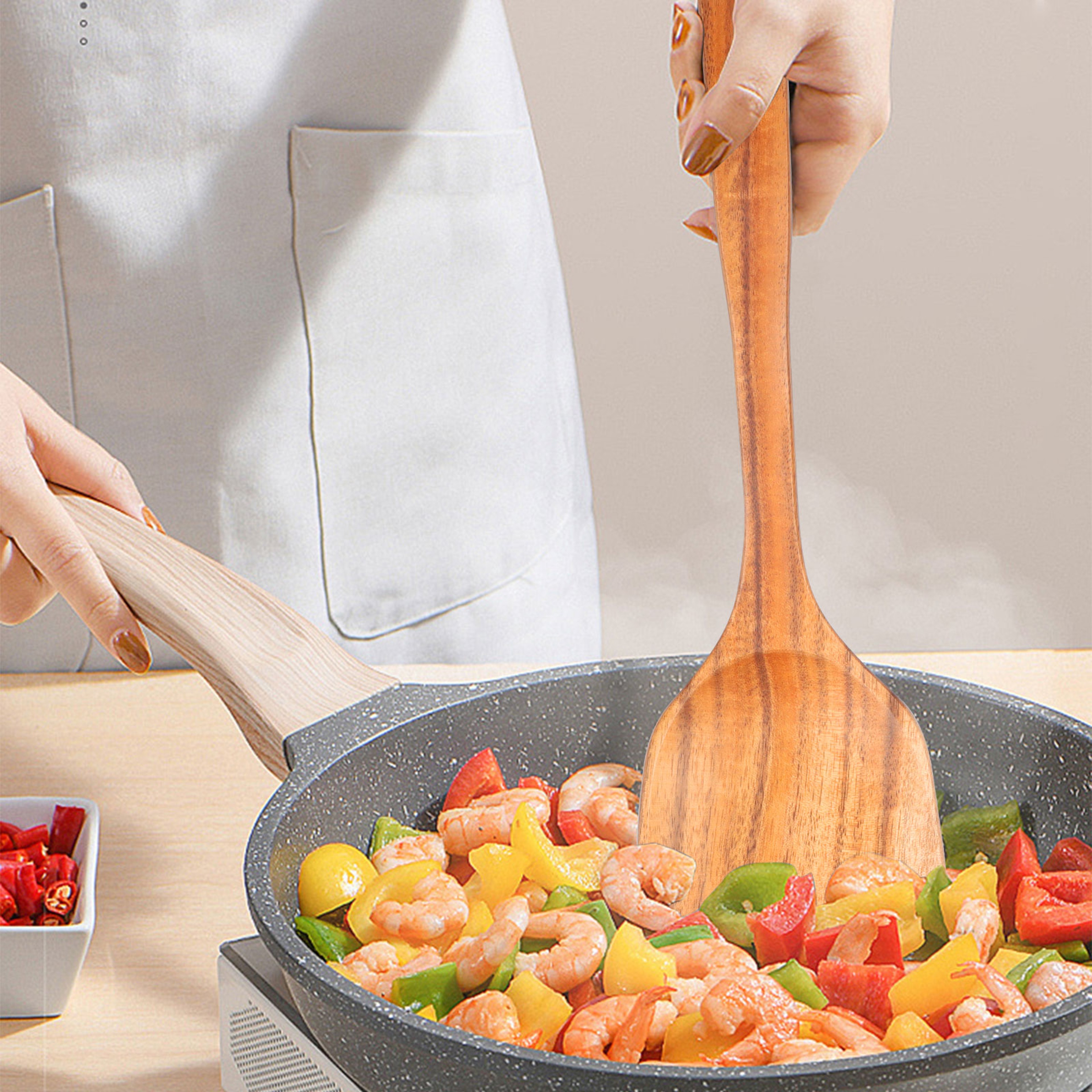 7 Piece Wooden Cooking Utensils Set Natural Teak Wood Spoons for Nonstick Cookware – view 4