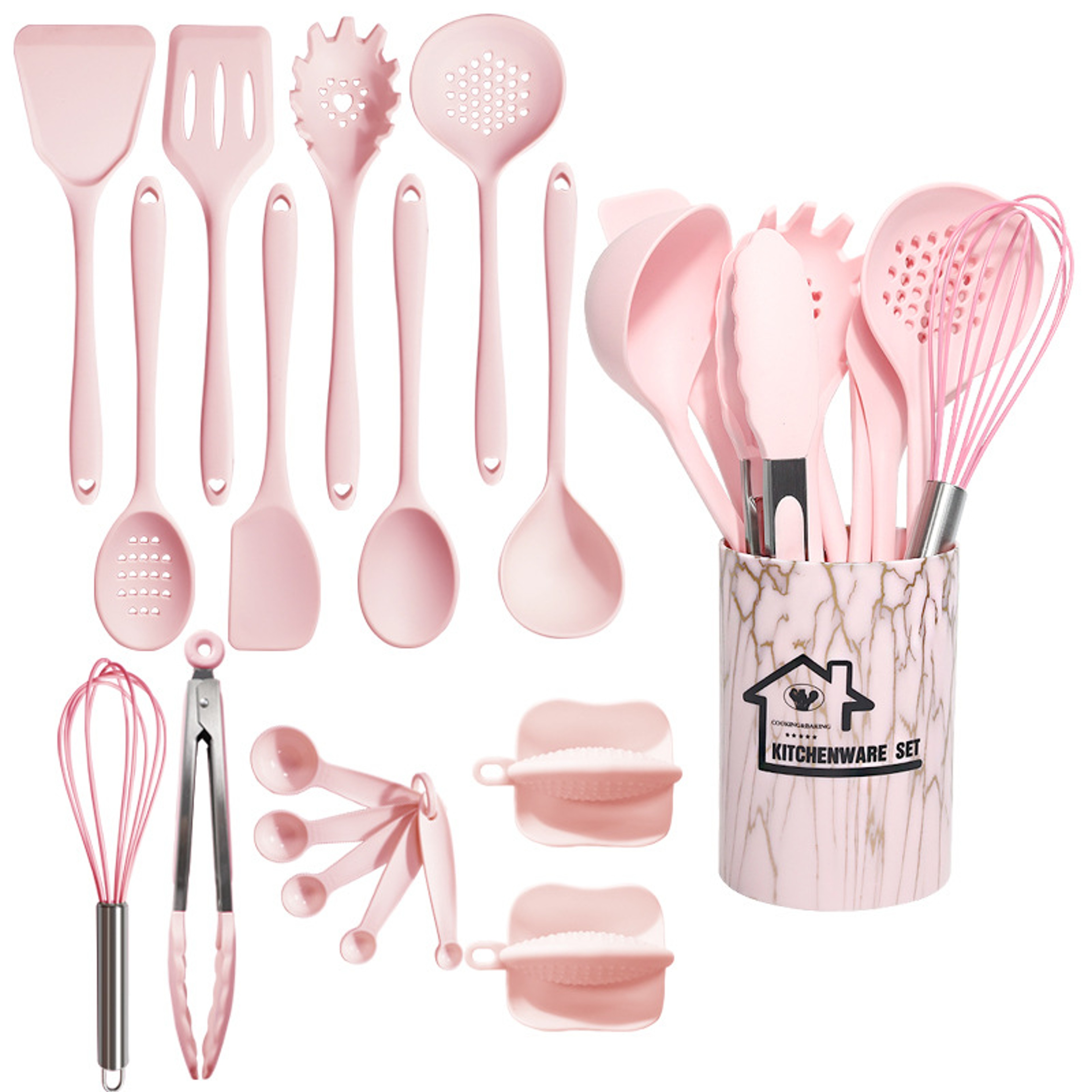 18 Piece Pink Silicone Kitchen Utensils Set for Cooking and Baking – view 7