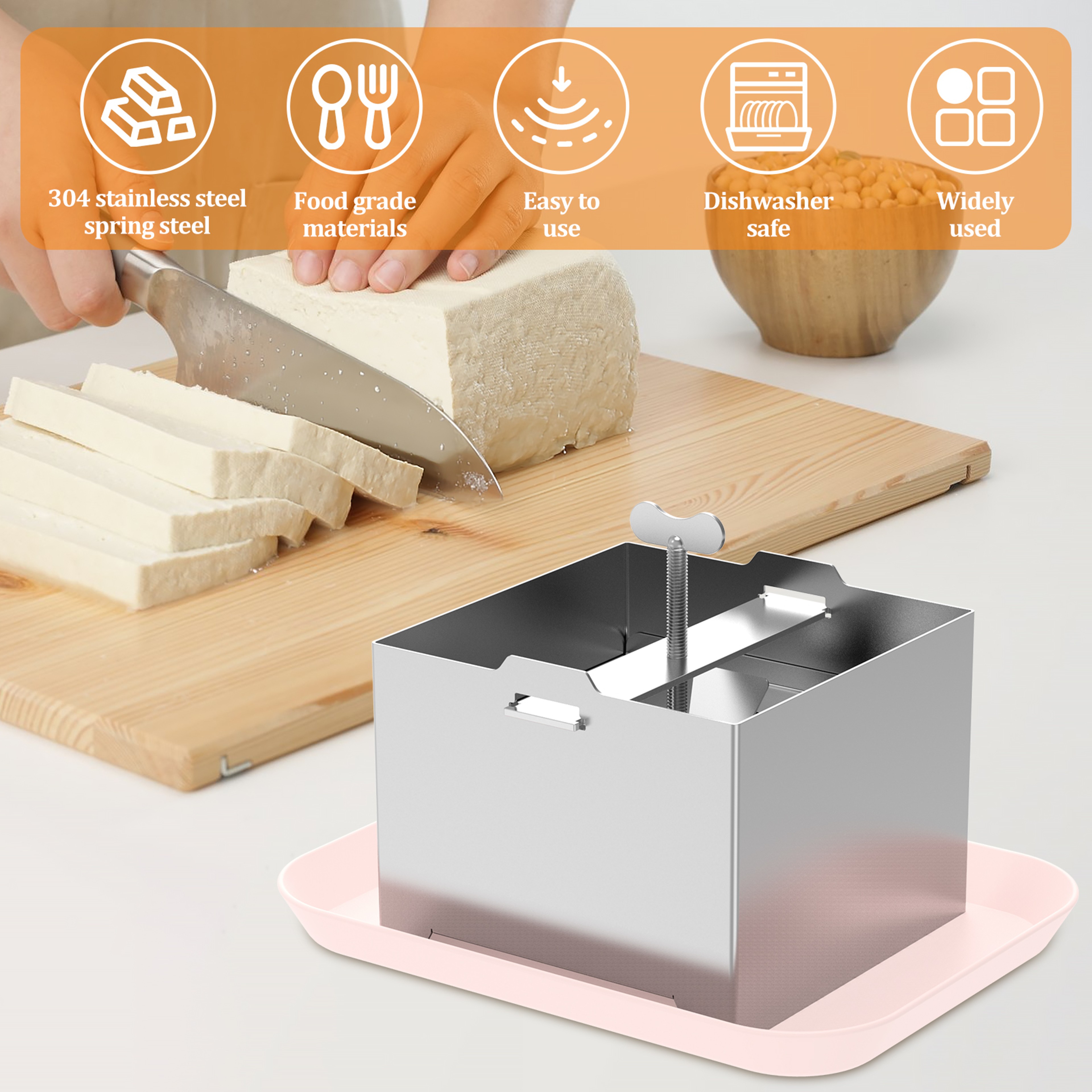 Stainless Steel Tofu Press Kit Adjustable Tofu Maker With Drip Tray 3