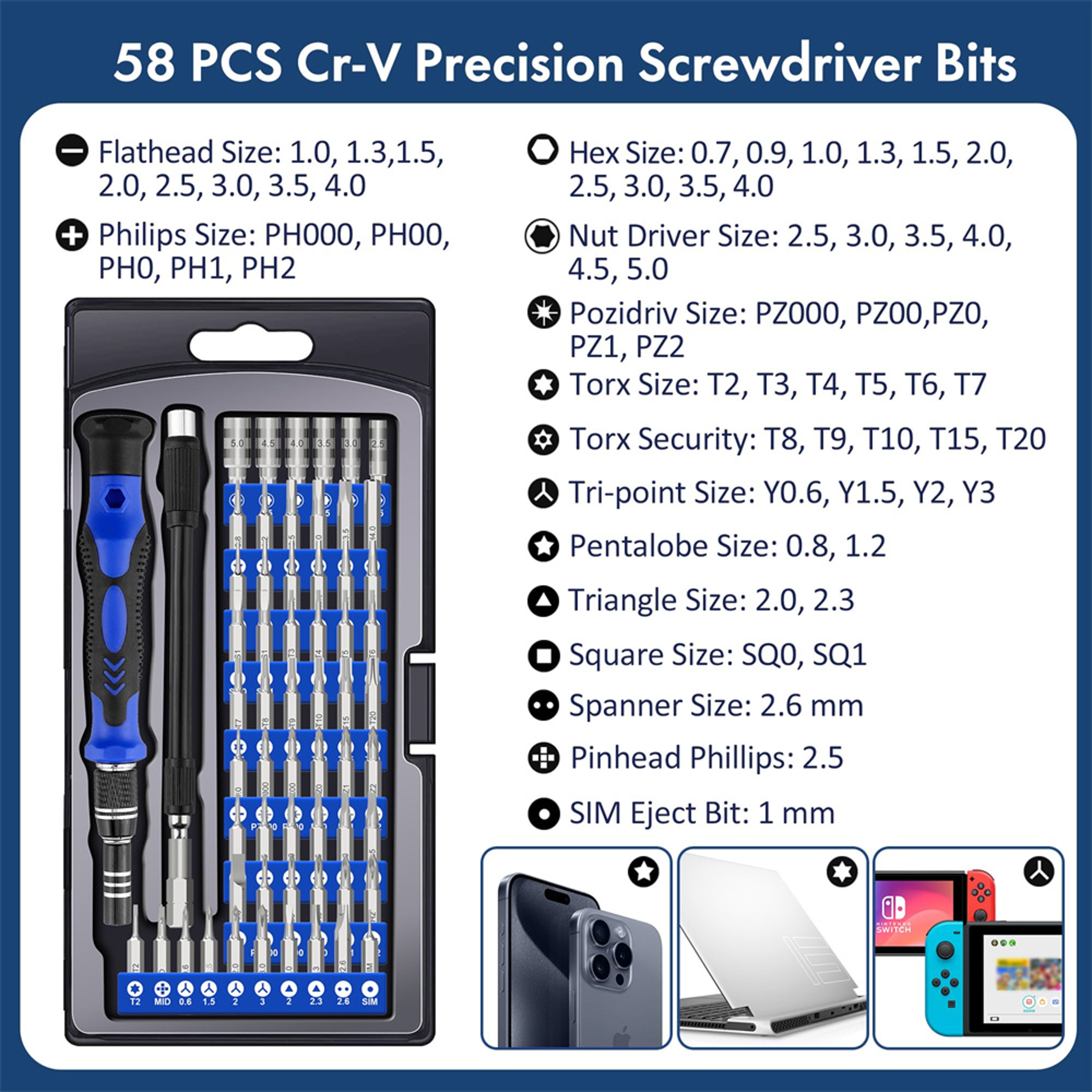 62 in 1 Precision Screwdriver Set Magnetic Electronics Repair Tool Kit – view 2