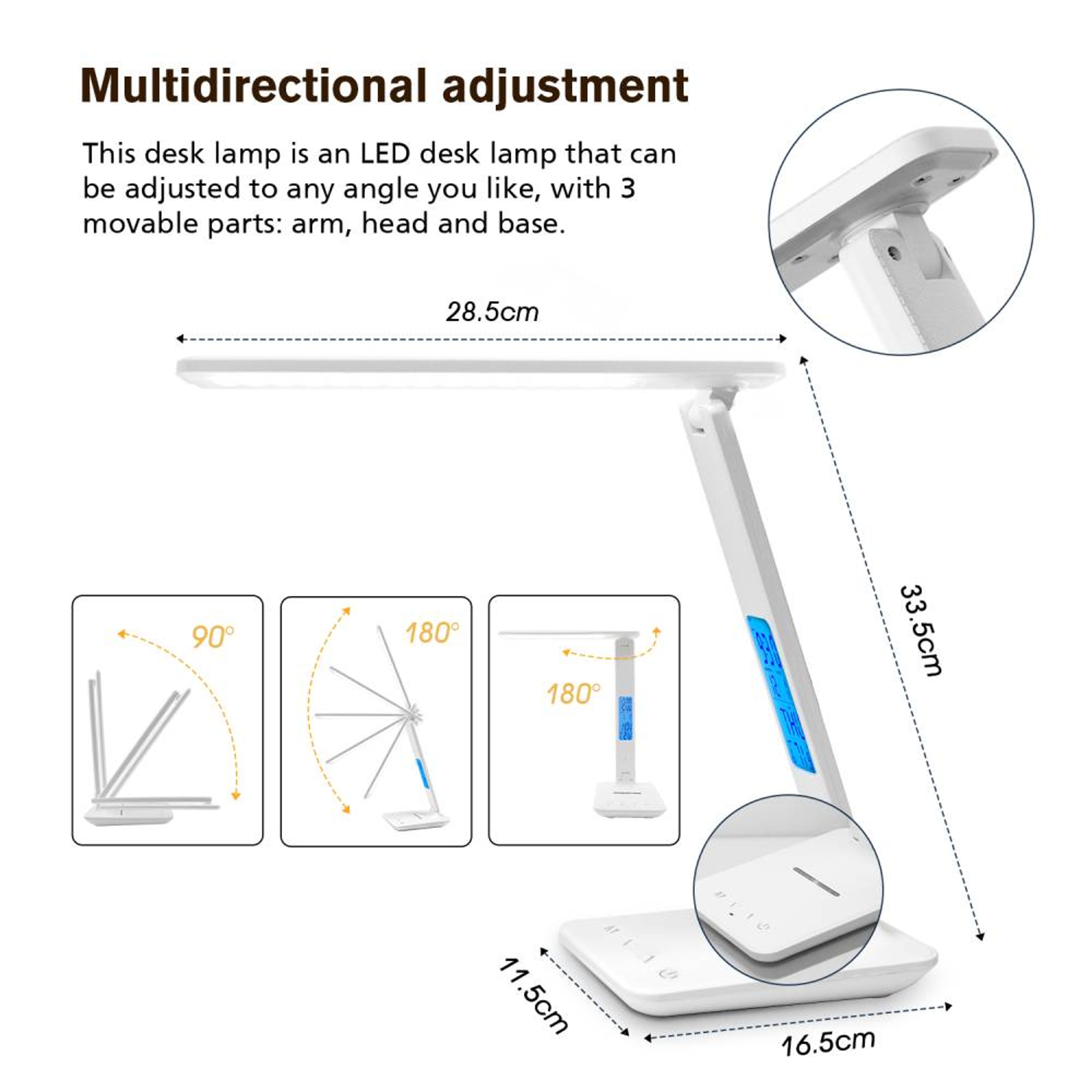 10W Wireless Charging LED Desk Lamp With Clock Eye Care Dimmable Light 4