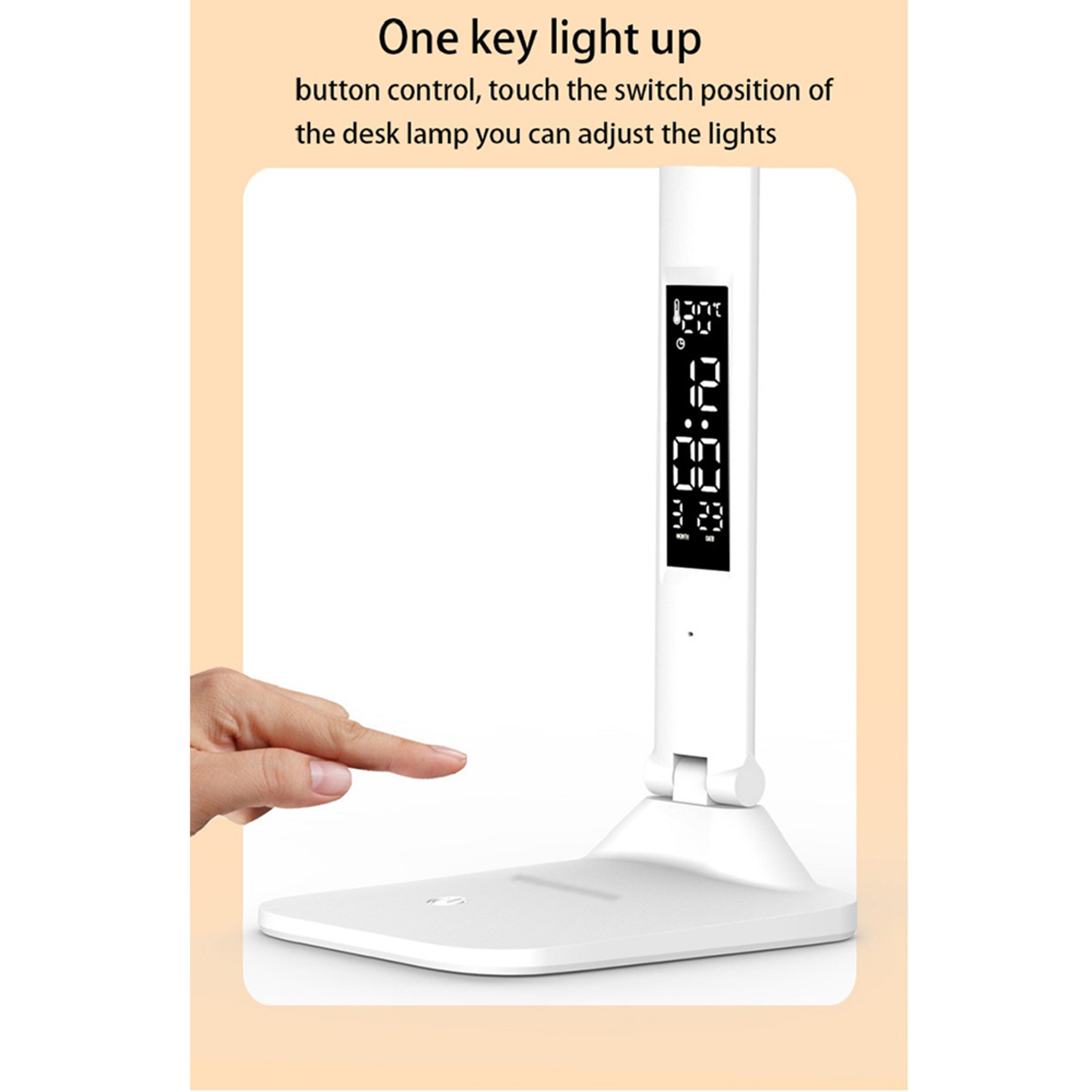 Folding LED Desk Lamp With Touch Dimming Clock Thermometer And Eye Protection 2