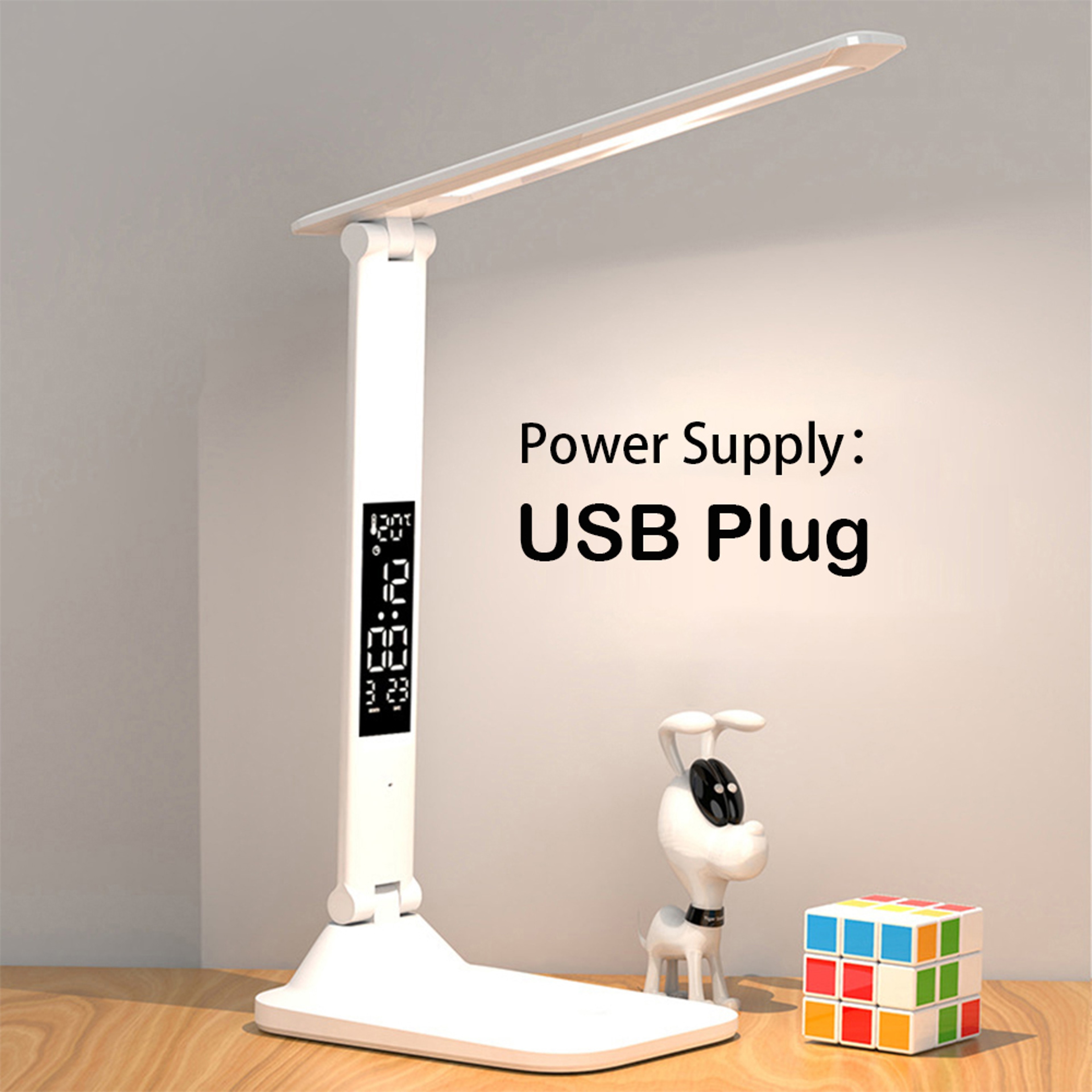 Folding LED Desk Lamp With Touch Dimming Clock Thermometer And Eye Protection 6