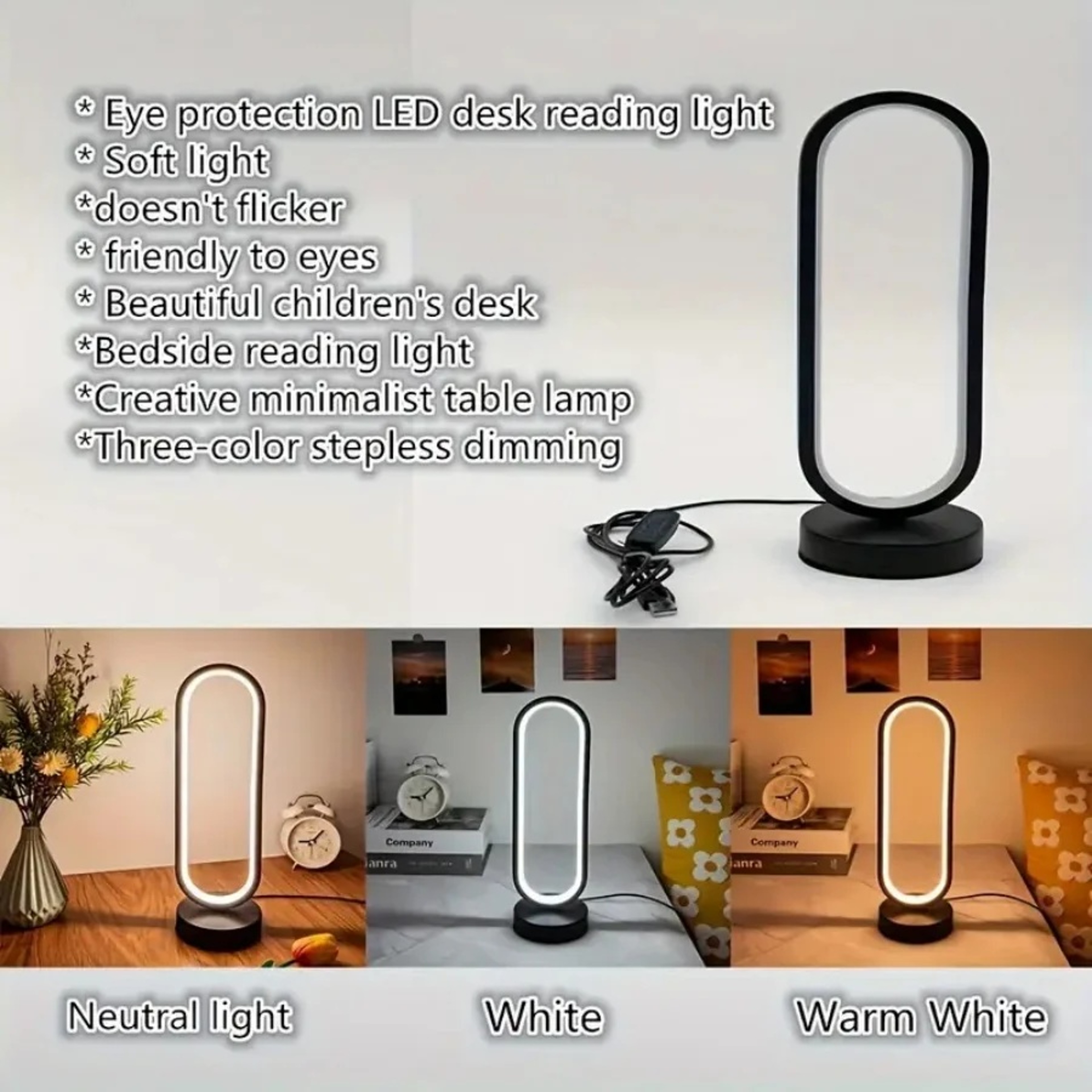 Modern LED Ring Table Lamp USB Dimmable Bedside Night Light – view 5
