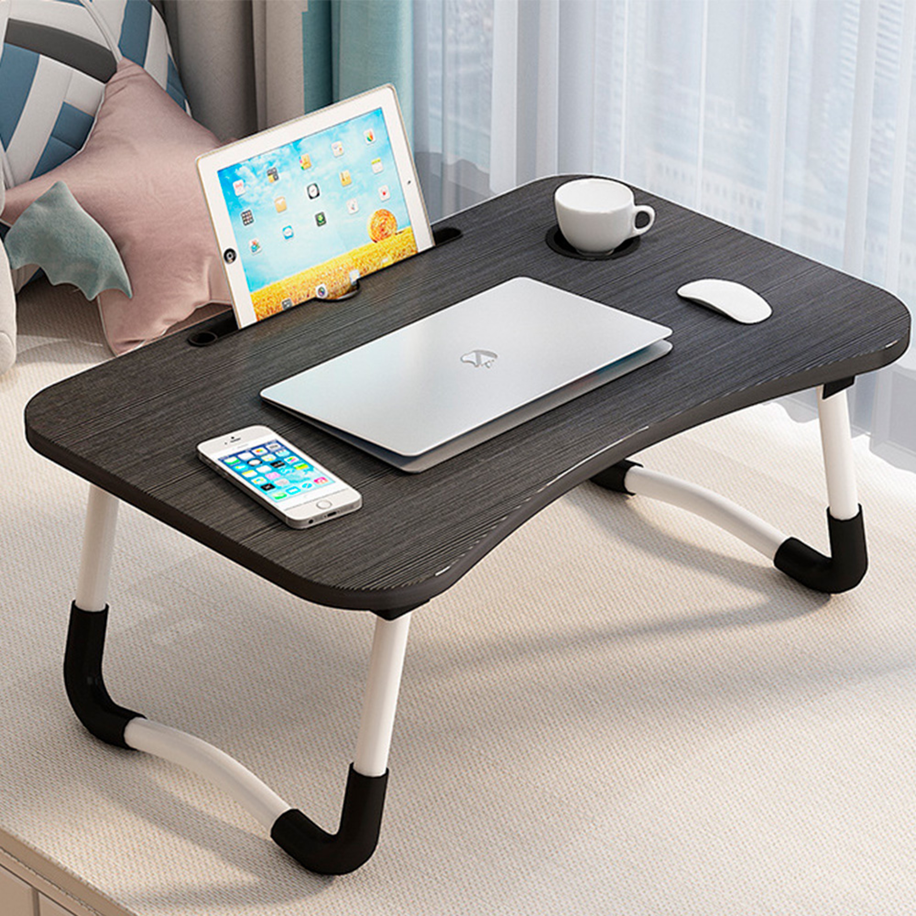 Folding Laptop Desk for Bed Portable Lap Desk with Tablet Slot and Cup Holder – view 11