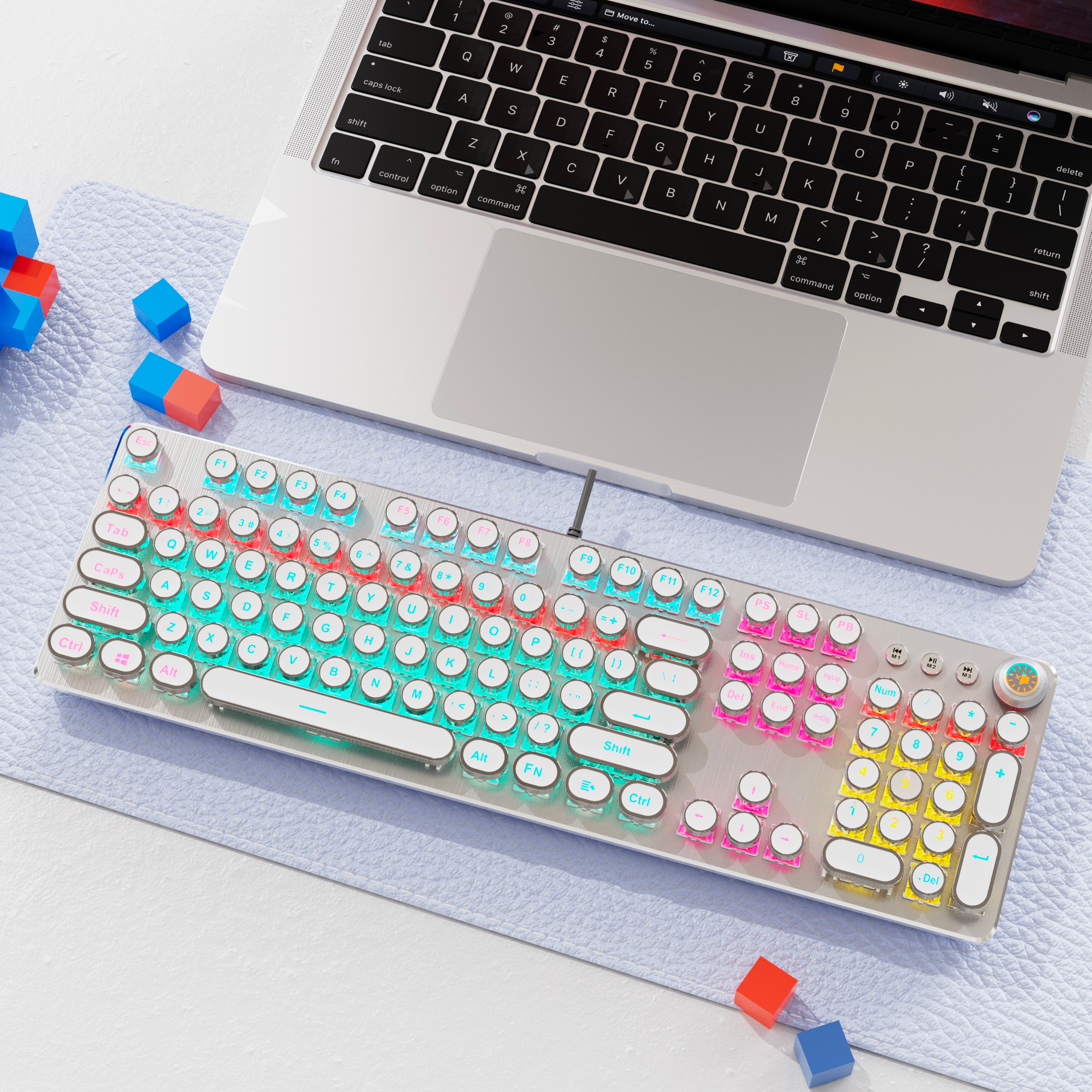 Retro Typewriter Mechanical Keyboard 104 Key Wired Gaming Keyboard With Metal Panel 0