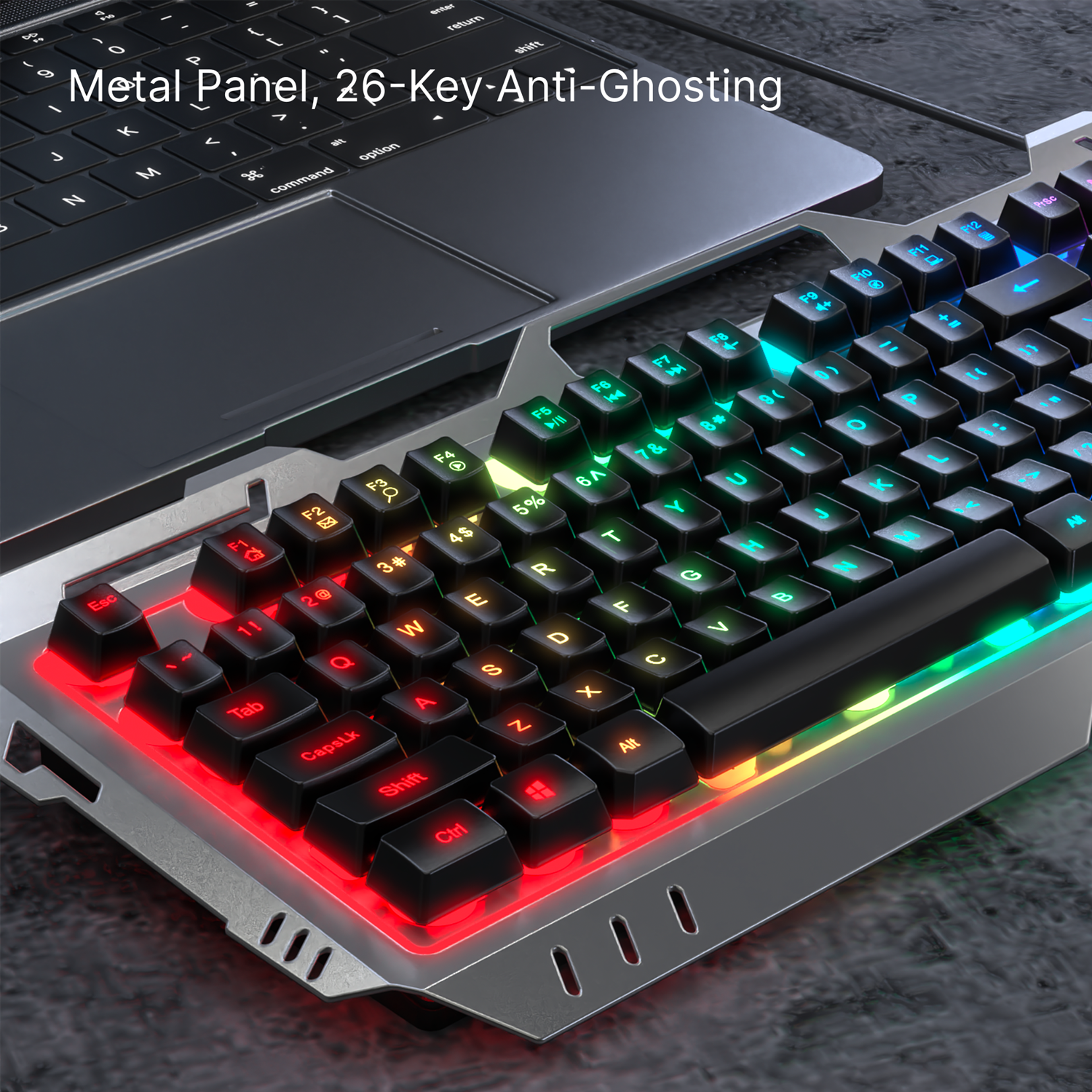 104 Key Wired Gaming Keyboard Silent Backlit Metal Panel Keyboard For PC 4