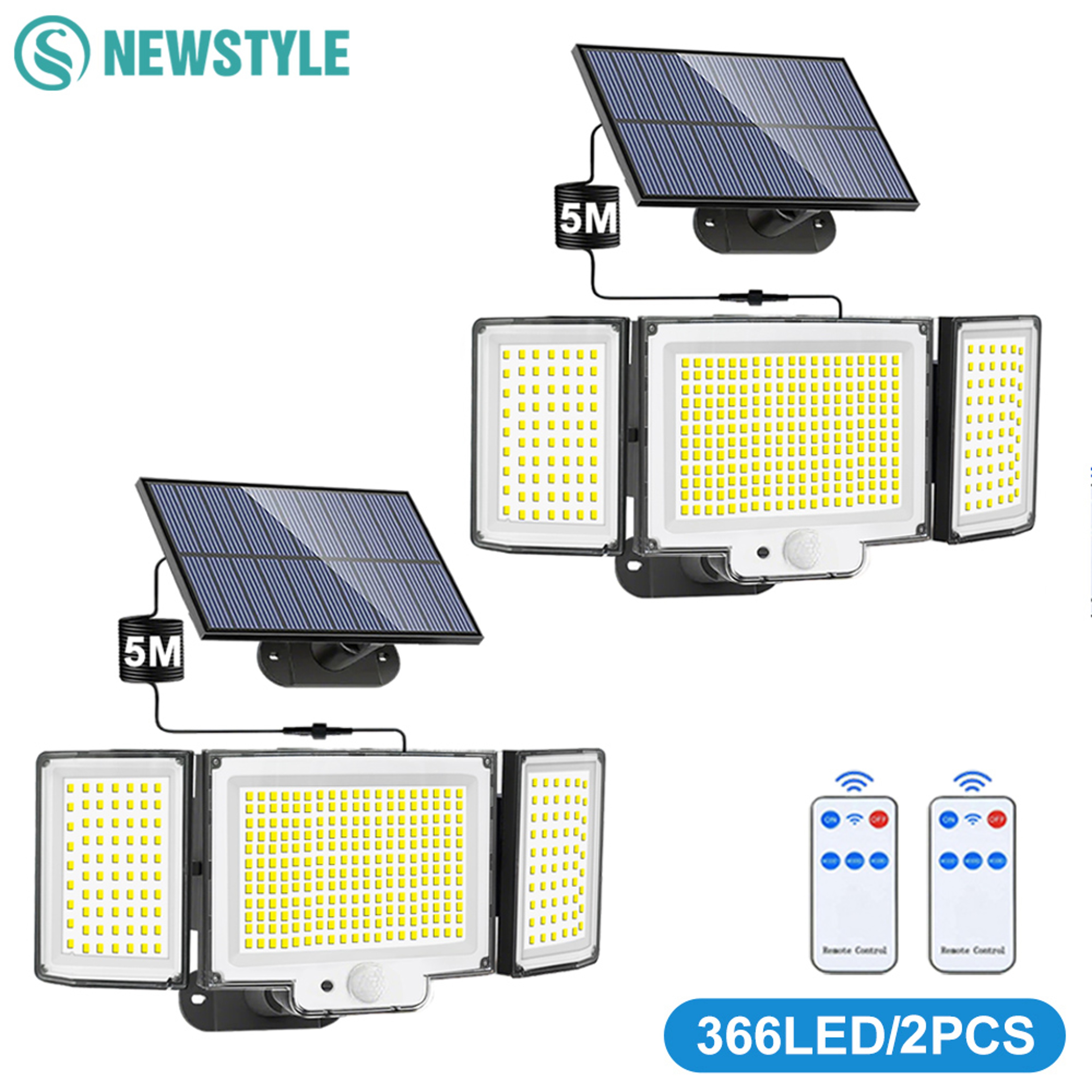366 LED Solar Motion Sensor Light 3 Head Outdoor Security Flood Light 1