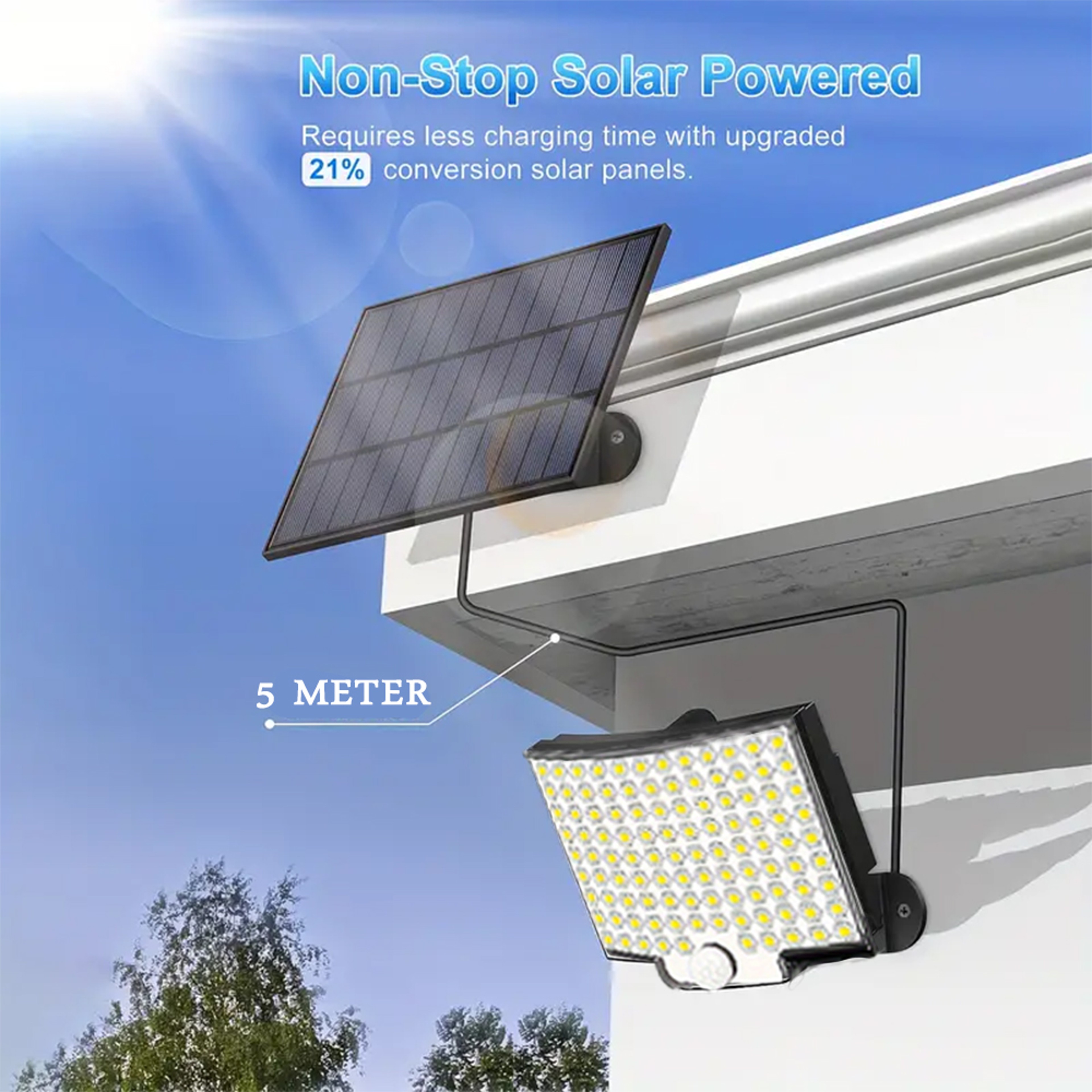 106 LED Solar Motion Sensor Light Outdoor Solar Flood Light With Separate Panel 3 Modes 2