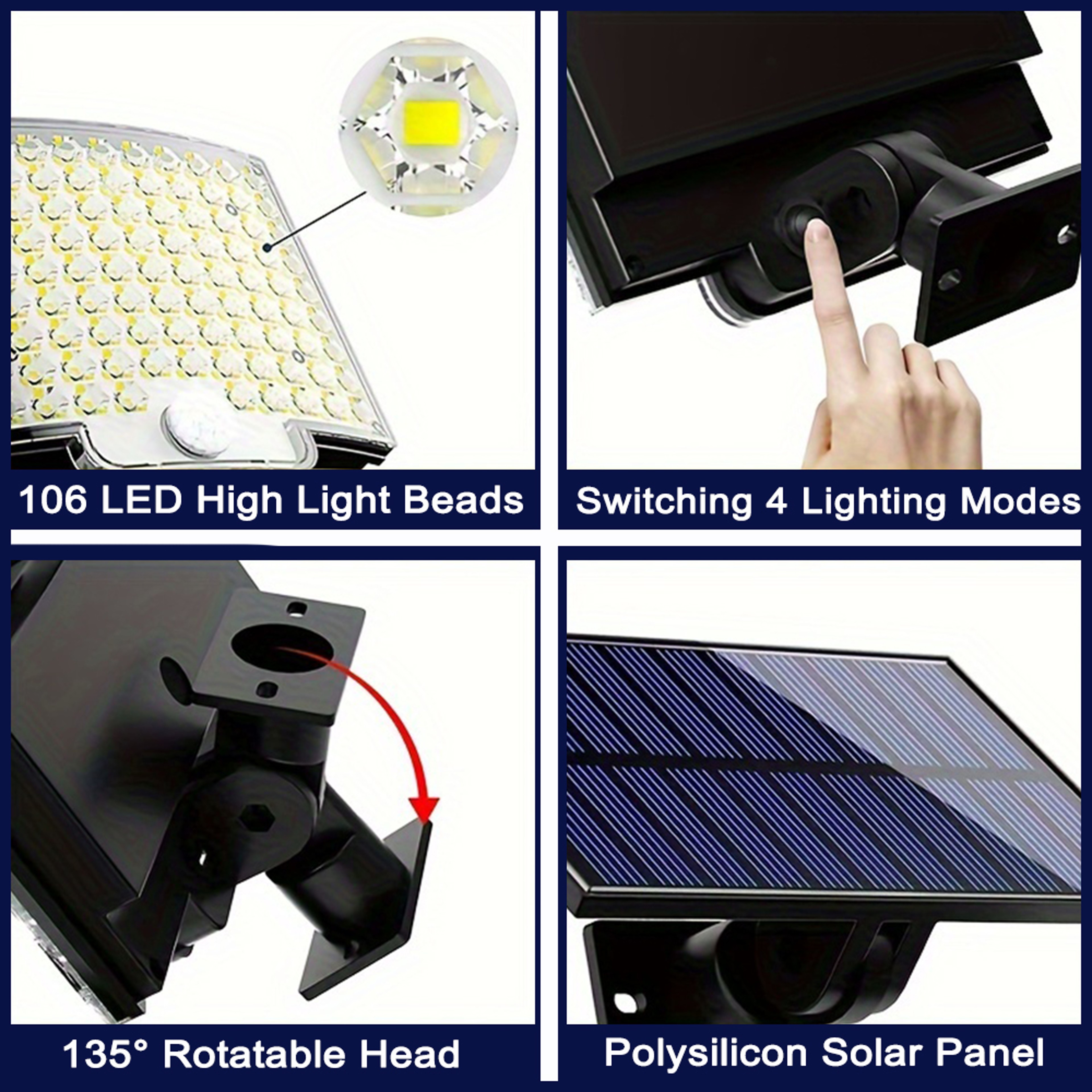106 LED Solar Motion Sensor Light Outdoor Solar Flood Light With Separate Panel 3 Modes 5