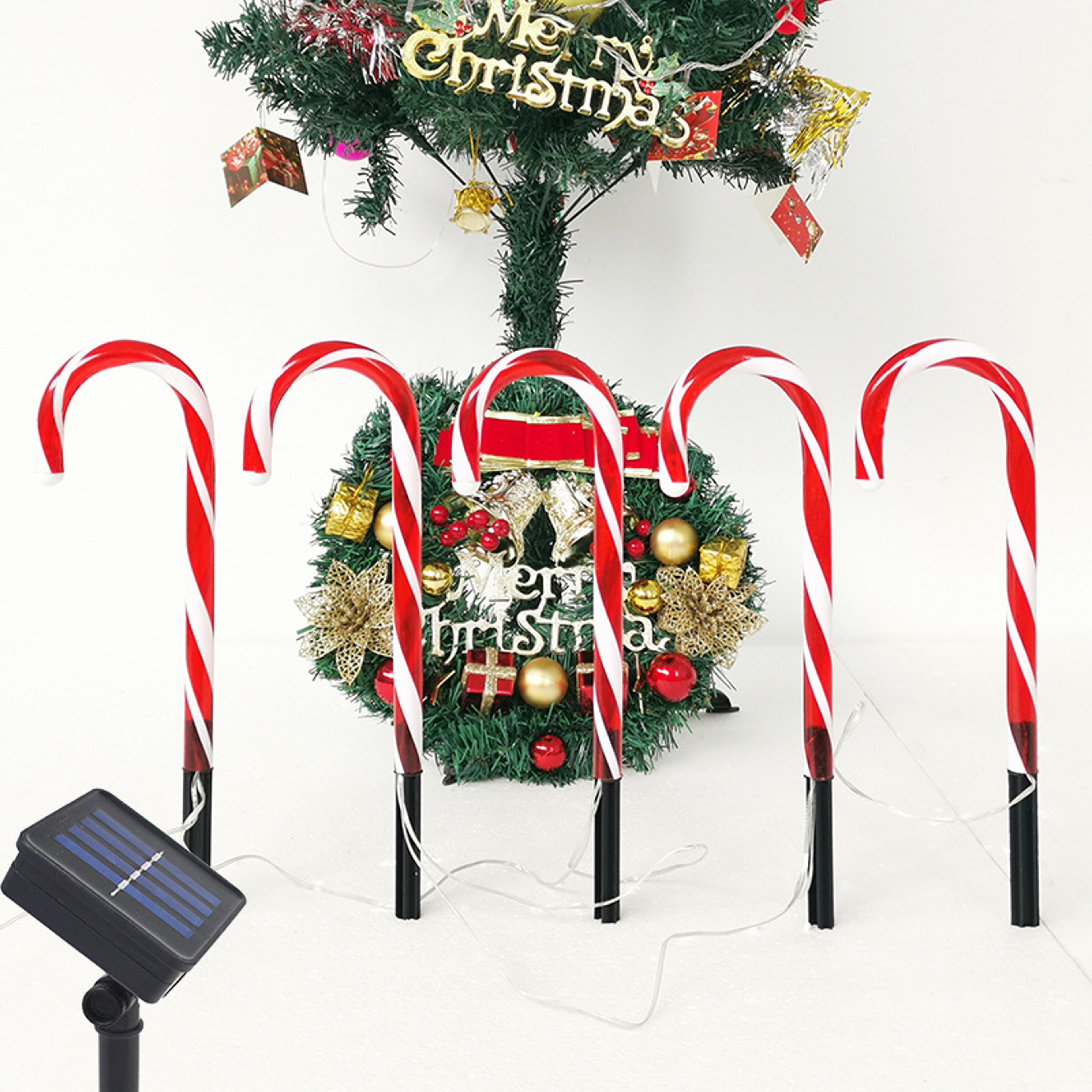 Solar Candy Cane Christmas Pathway Lights 5 Piece Warm White Outdoor Holiday Decor 5