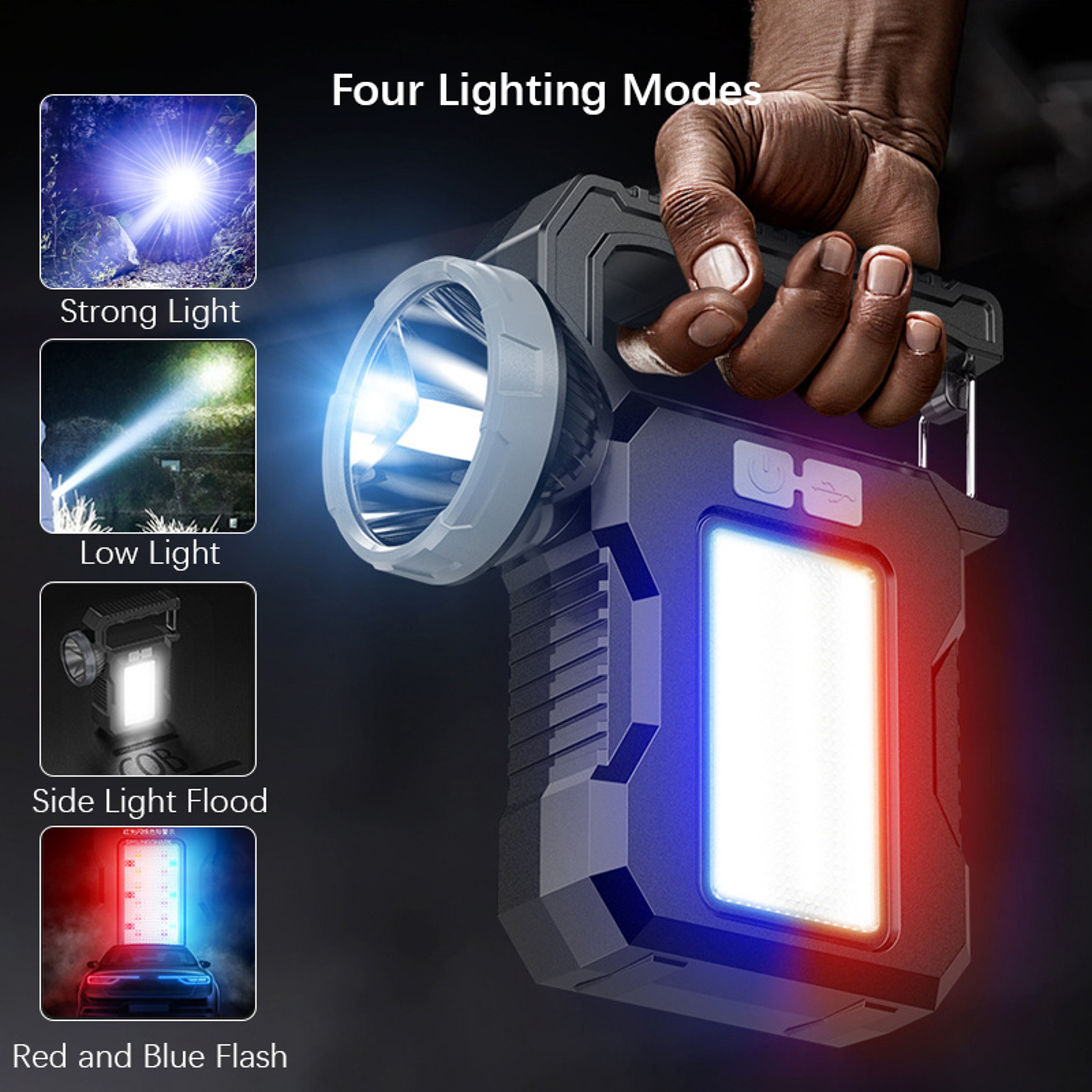 Solar Rechargeable Flashlight COB Work Light Portable Camping Lantern Searchlight 3
