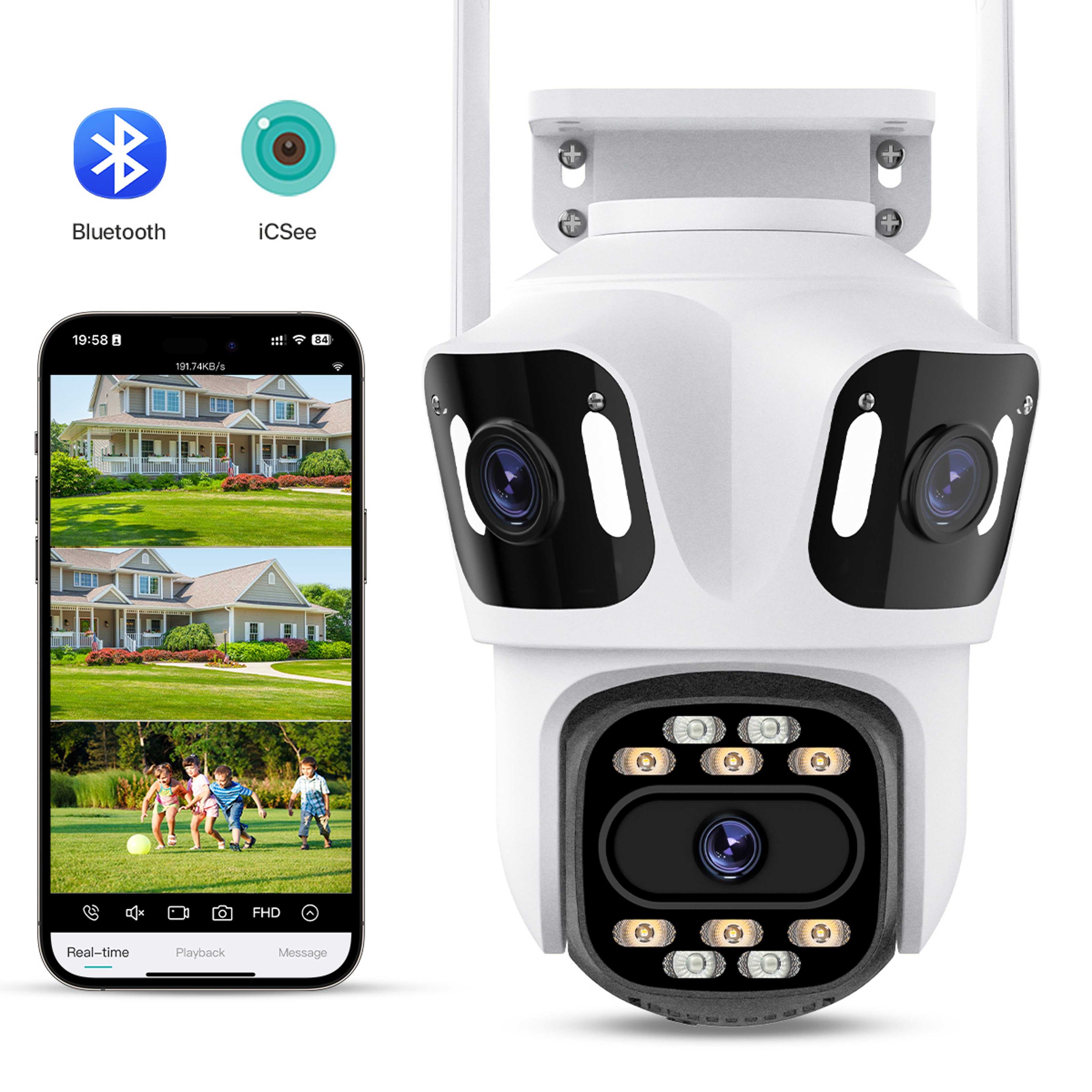 Three Lens PTZ WiFi Security Camera Auto Tracking Outdoor CCTV Camera – view 1