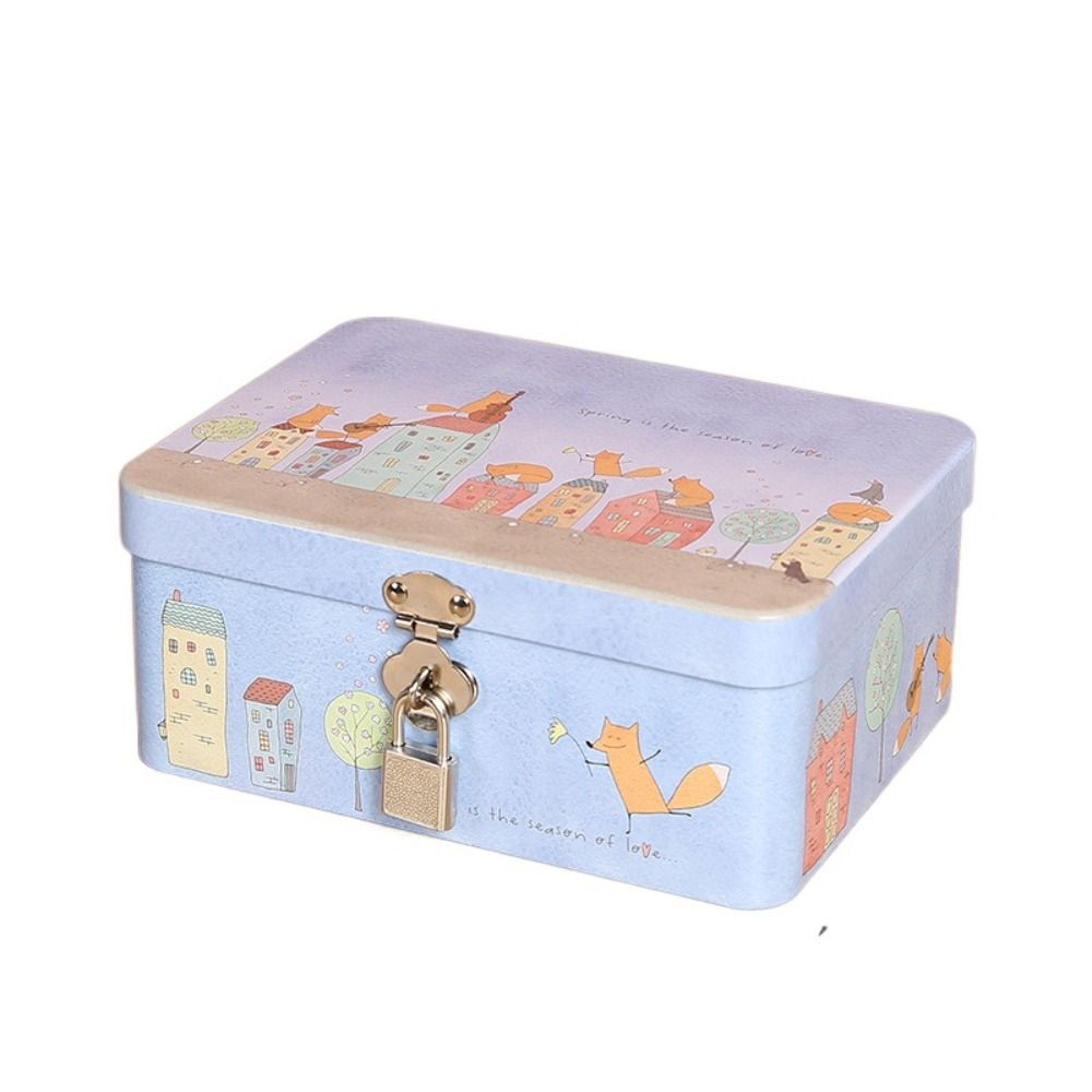 Vintage Tinplate Storage Box With Lock Key Metal Jewelry Keepsake Organizer 11