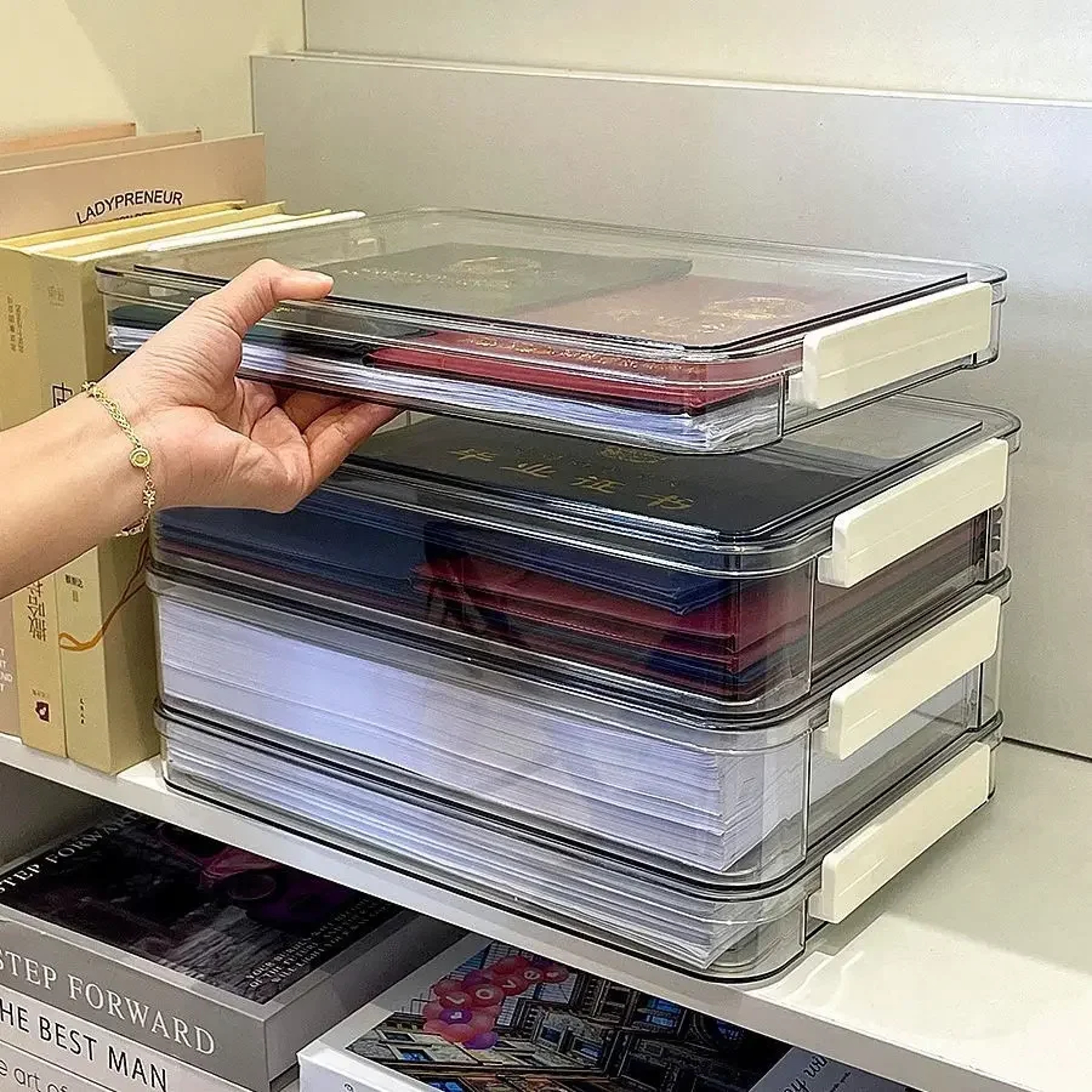 Transparent A4 Document Storage Box Stackable Desktop File Organizer With Lid 2