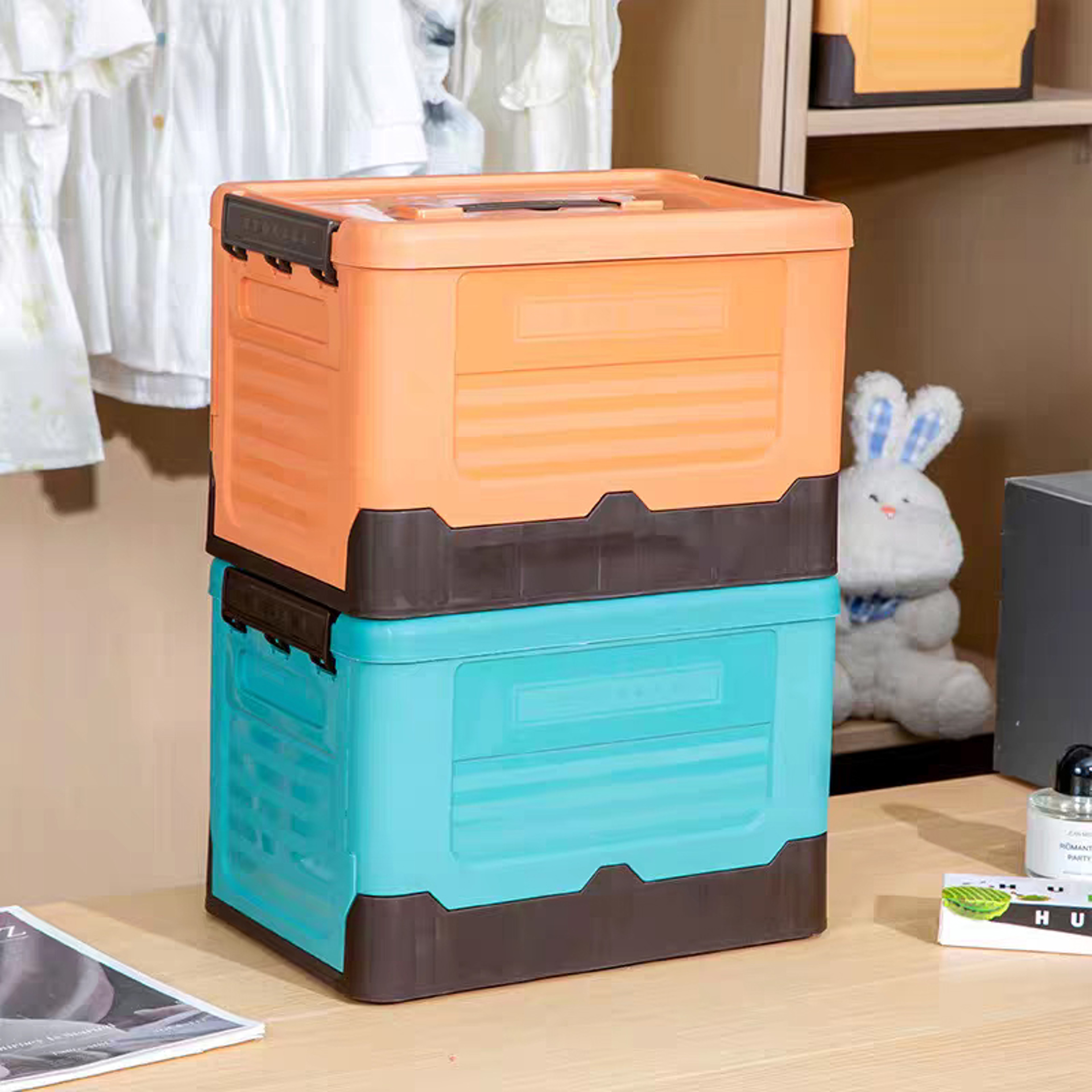 Large Foldable Storage Box with Lid Multipurpose Plastic Home Organizer – view 2