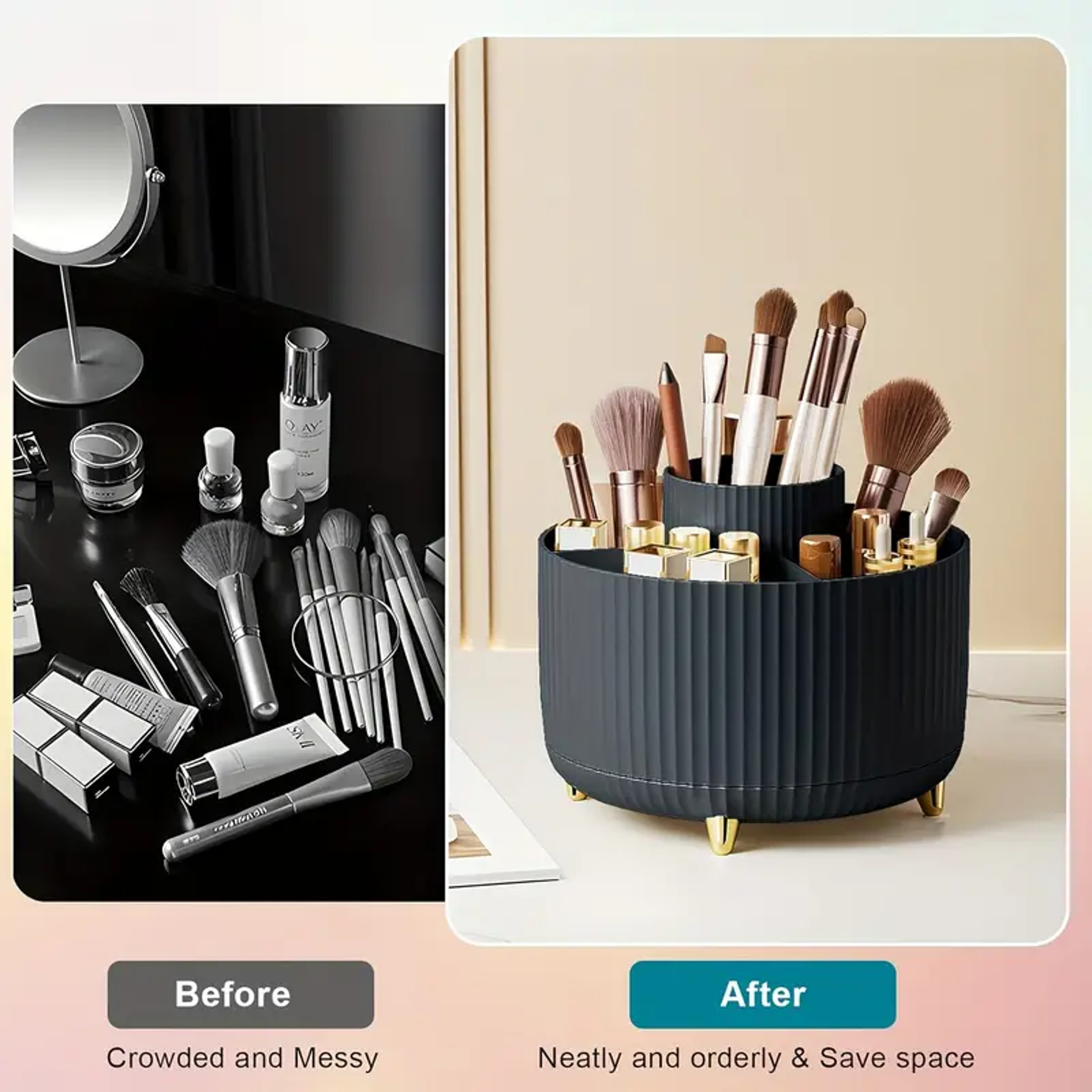 360 Degree Rotating Makeup Brush Holder 5 Slot Vanity Organizer Desktop Cosmetic Storage 3