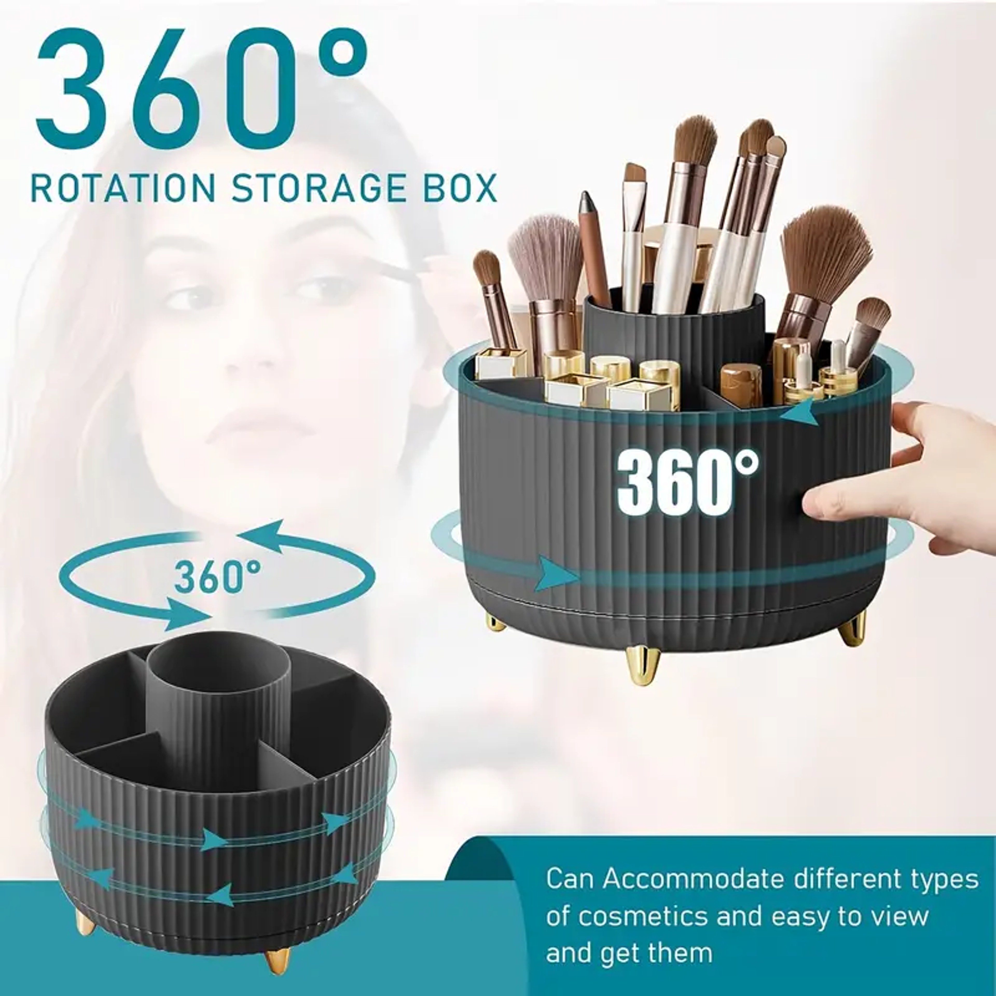 360 Degree Rotating Makeup Brush Holder 5 Slot Vanity Organizer Desktop Cosmetic Storage 2