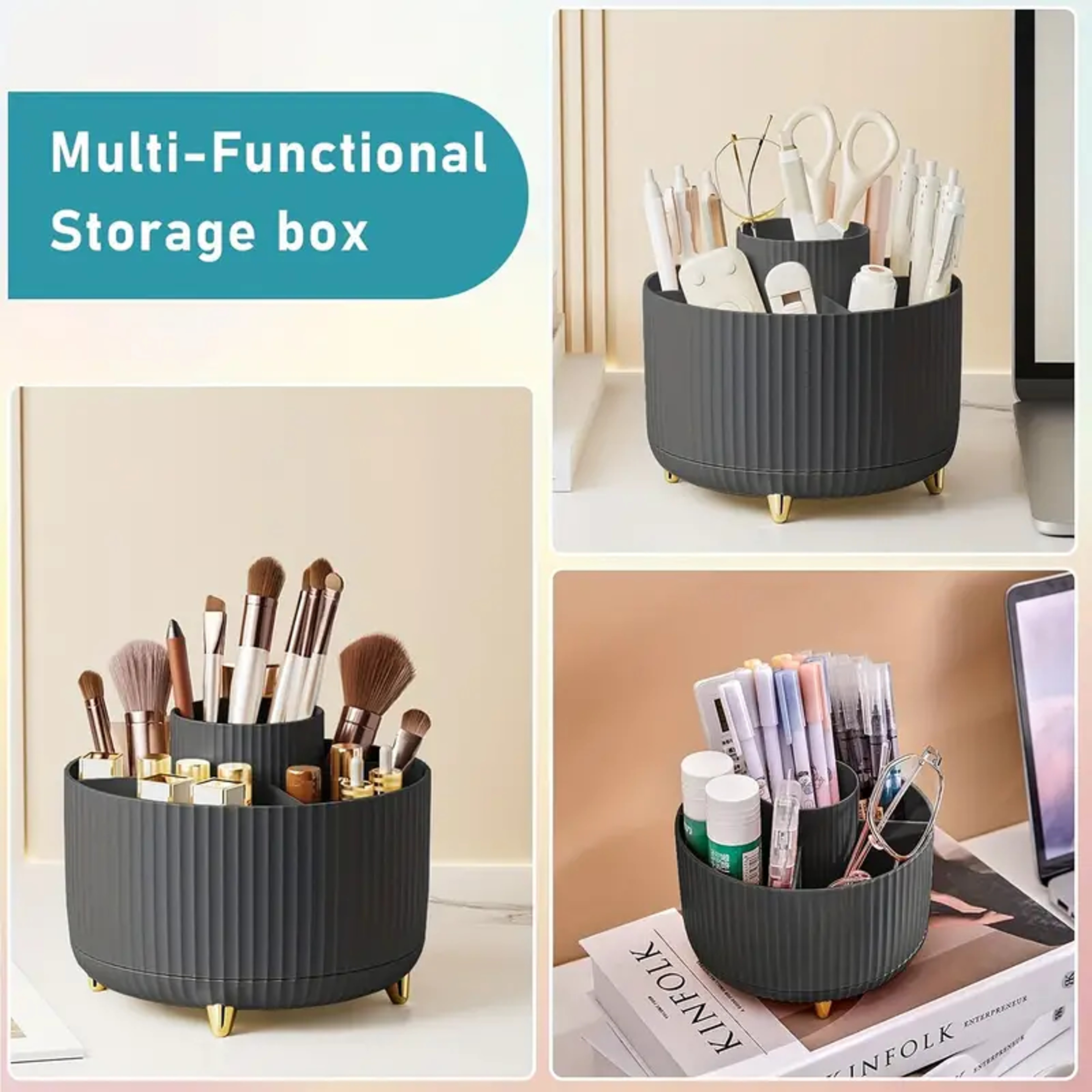 360 Degree Rotating Makeup Brush Holder 5 Slot Vanity Organizer Desktop Cosmetic Storage 5