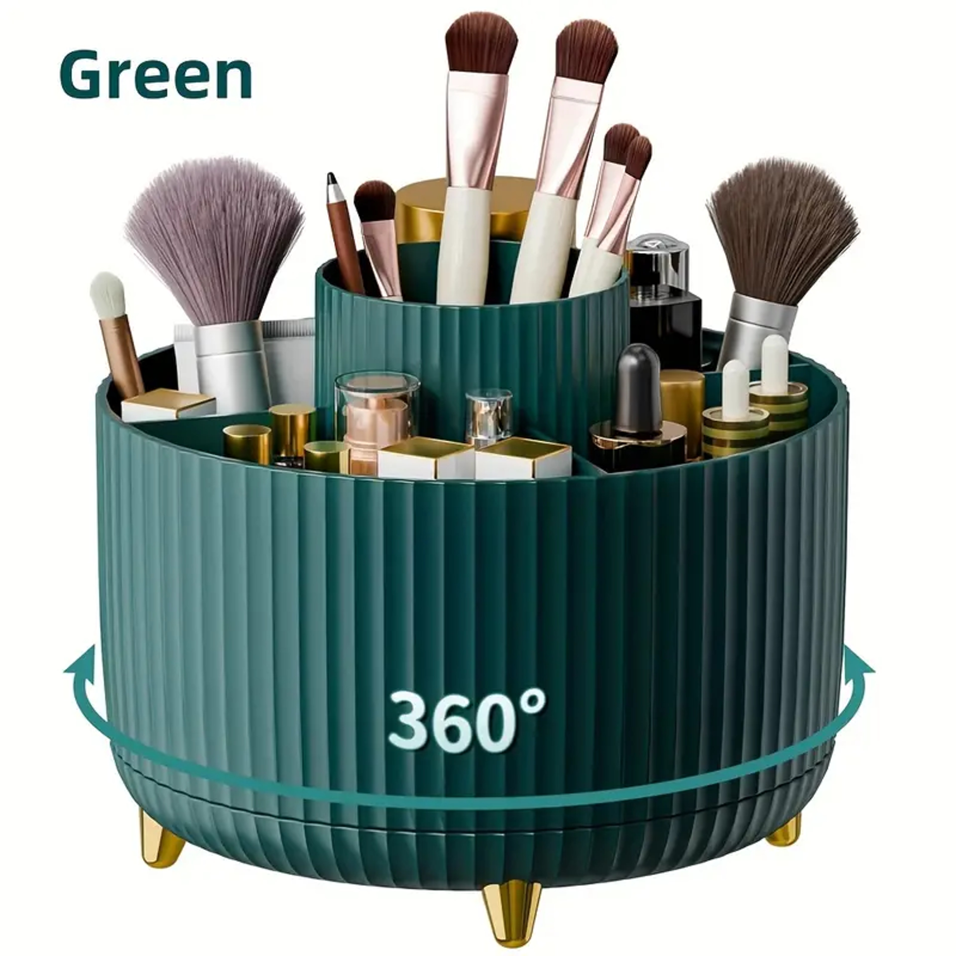 360 Degree Rotating Makeup Brush Holder 5 Slot Vanity Organizer Desktop Cosmetic Storage 17