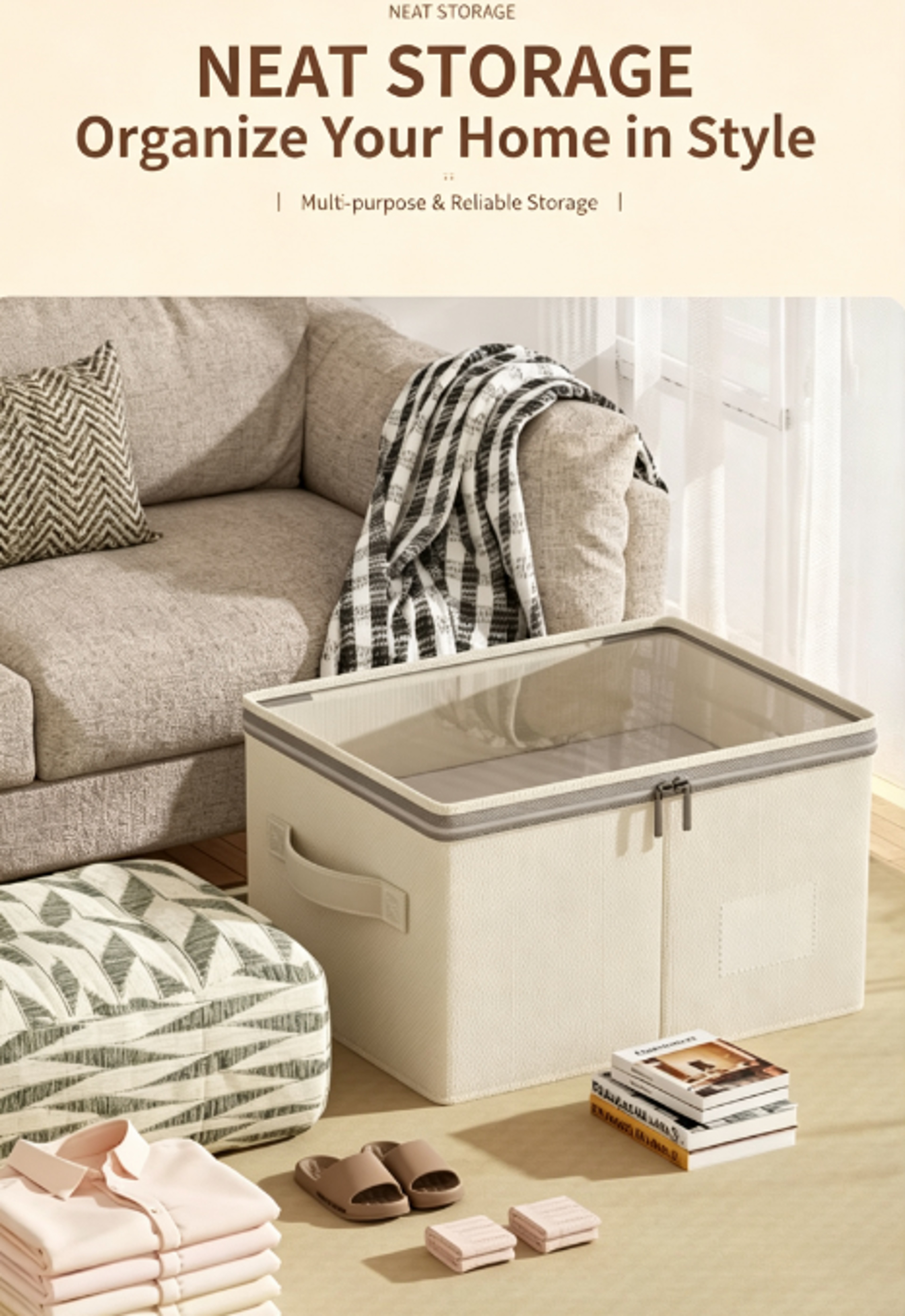 Large Capacity Foldable Clothing Storage Box With Lid Wardrobe Quilt Organizer 3