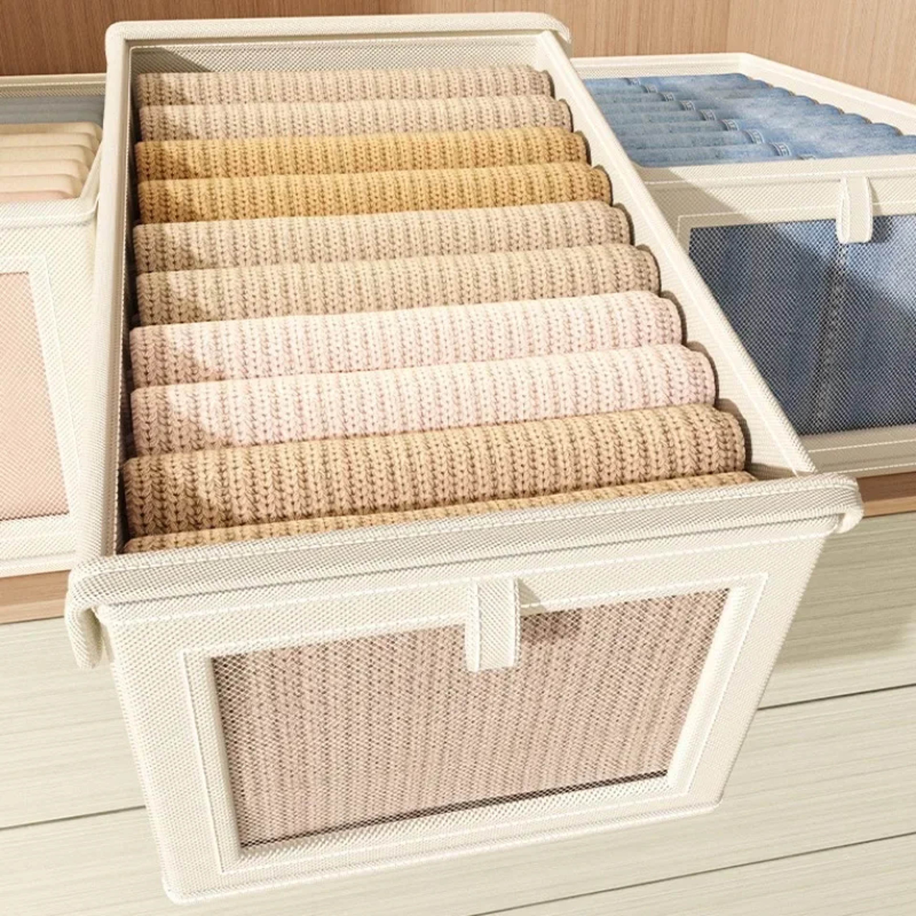 Large Foldable Storage Box With Clear Window Oxford Cloth Closet Organizer 0