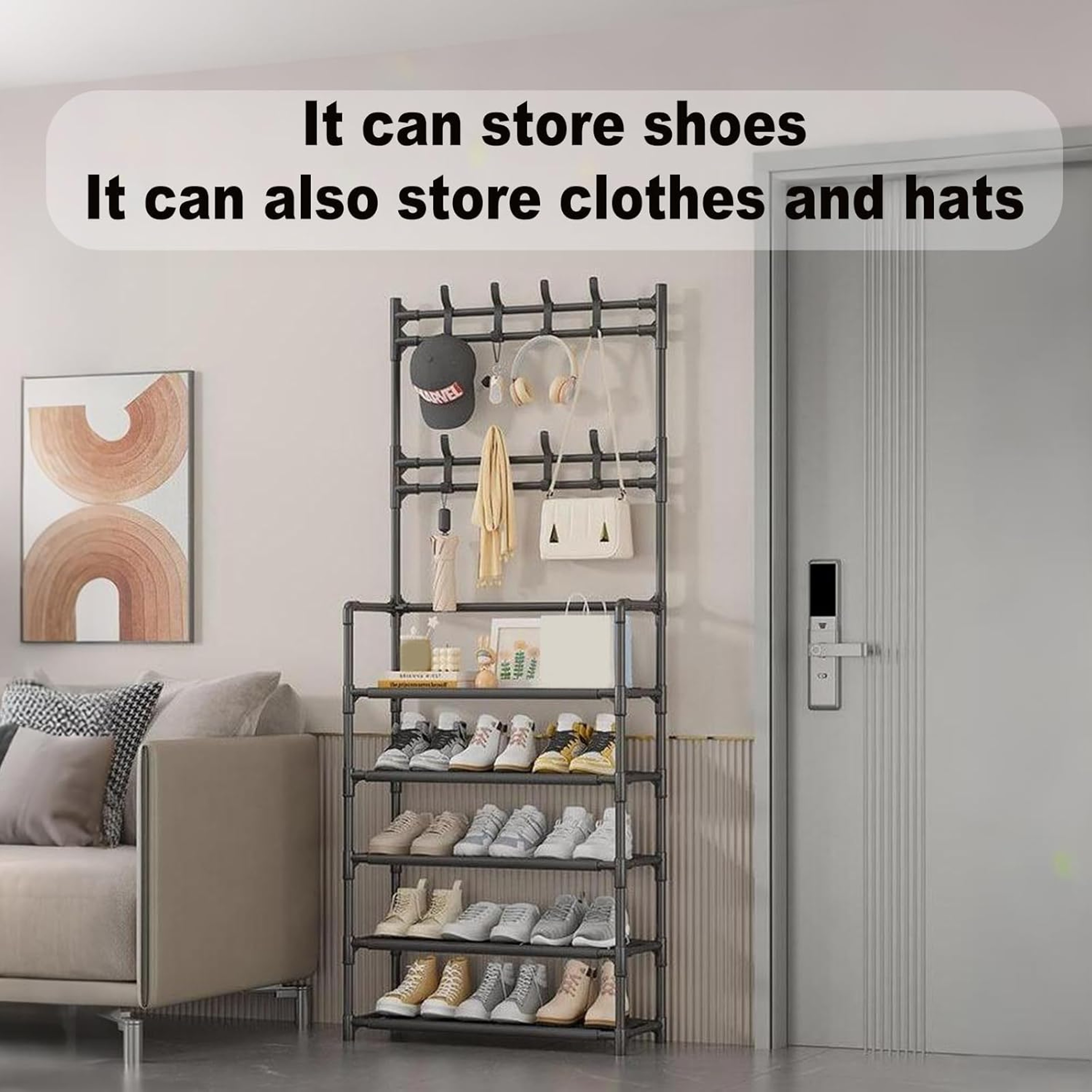 5 Tier Shoe Rack With Coat Hooks Freestanding Entryway Organizer 1