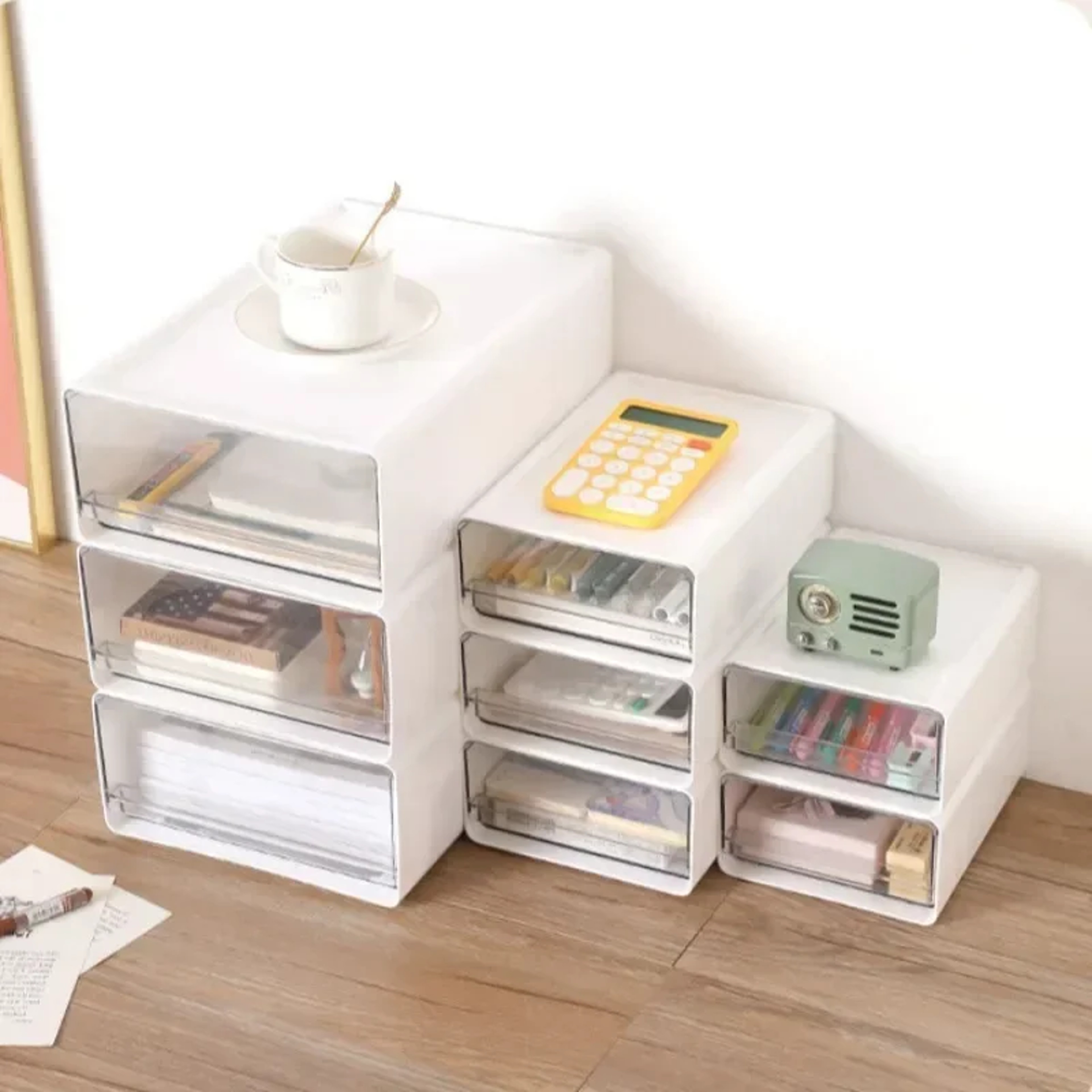 Transparent Desktop Storage Box Stackable Drawer Organizer For Office Home Study 4