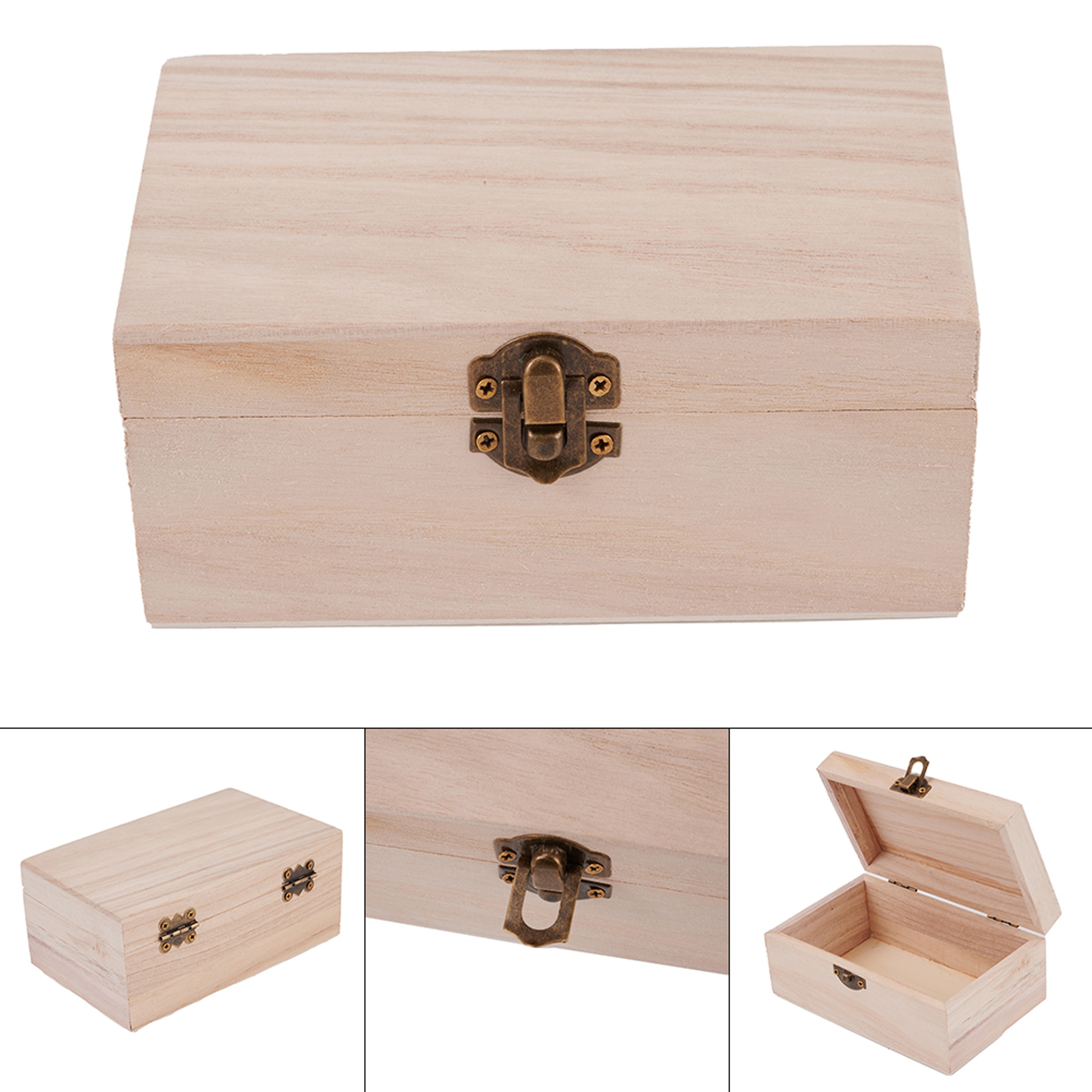 Natural Wooden Keepsake Box Hinged Craft Storage Box For DIY Gifts 3