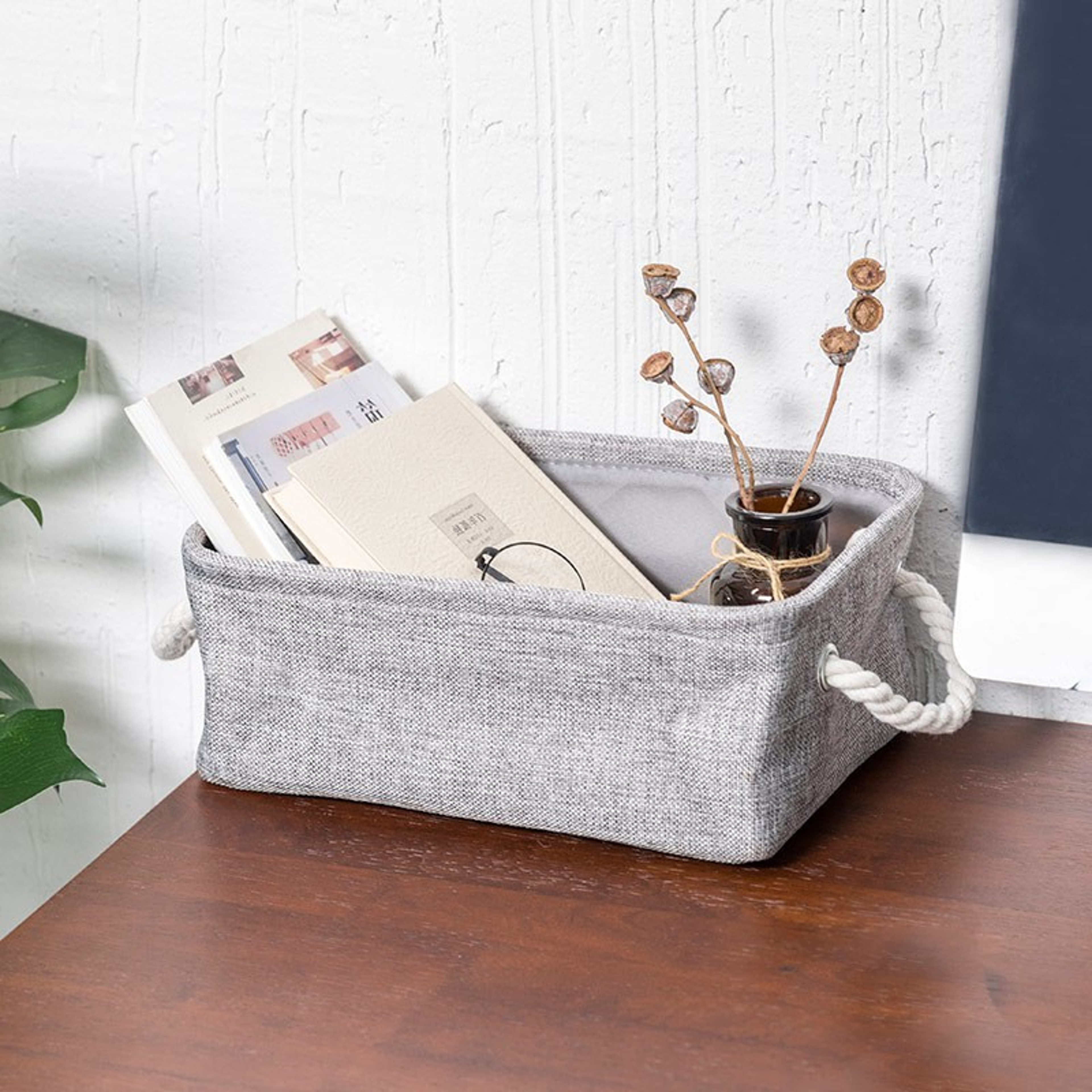 Foldable Storage Basket Linen Fabric Storage Bin With Handles For Closet Toys Laundry 5