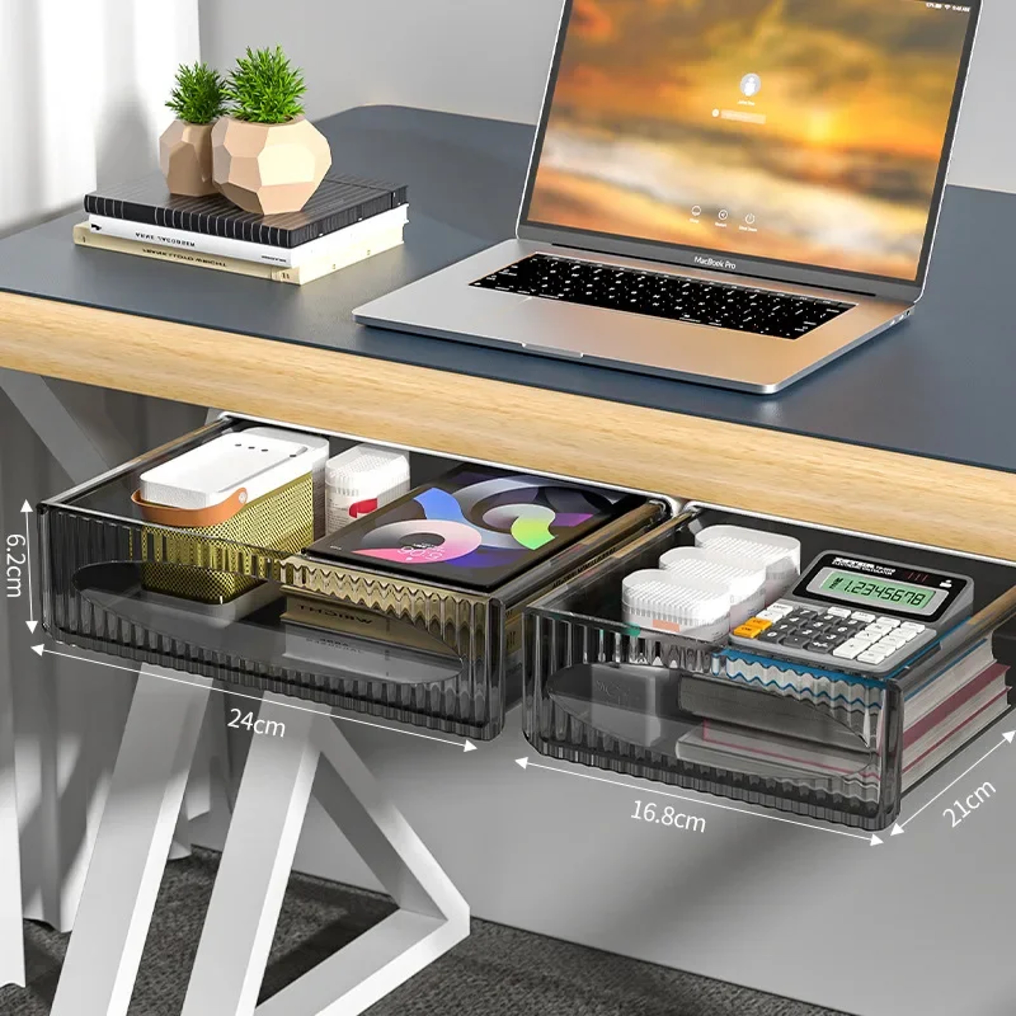 Hidden Under Desk Drawer Pull Out Desk Organizer Large Capacity Storage Box 1