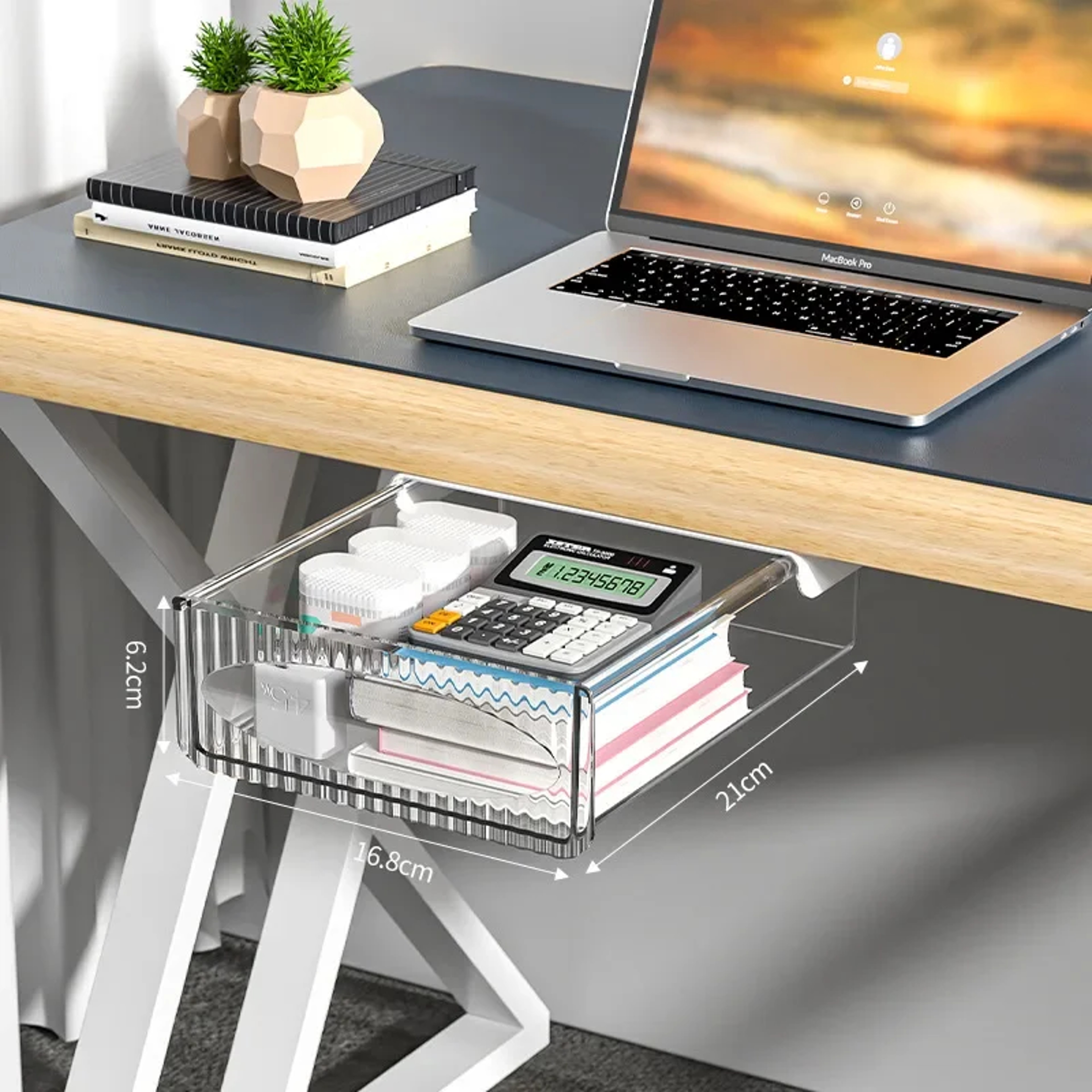 Hidden Under Desk Drawer Pull Out Desk Organizer Large Capacity Storage Box 7