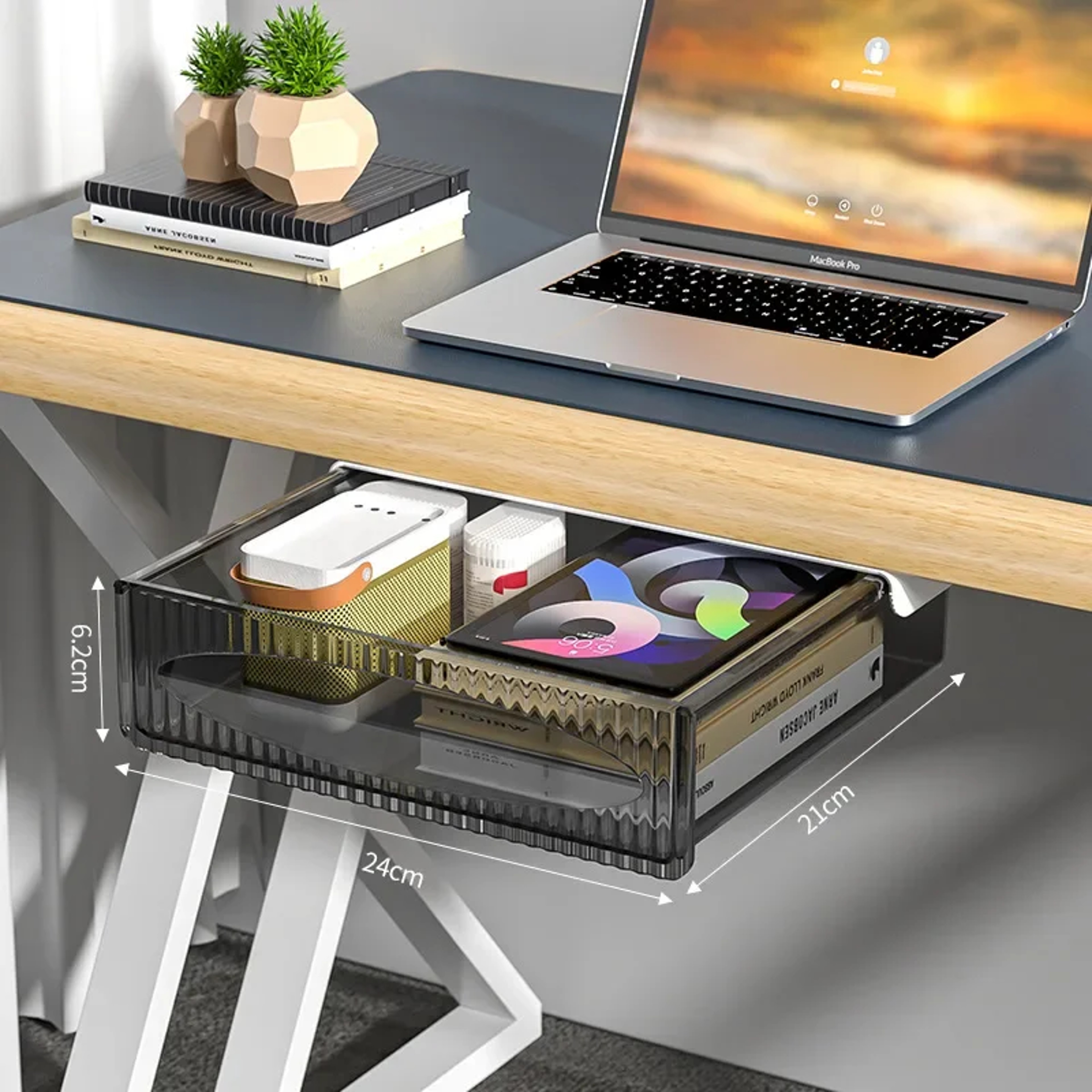 Hidden Under Desk Drawer Pull Out Desk Organizer Large Capacity Storage Box 8