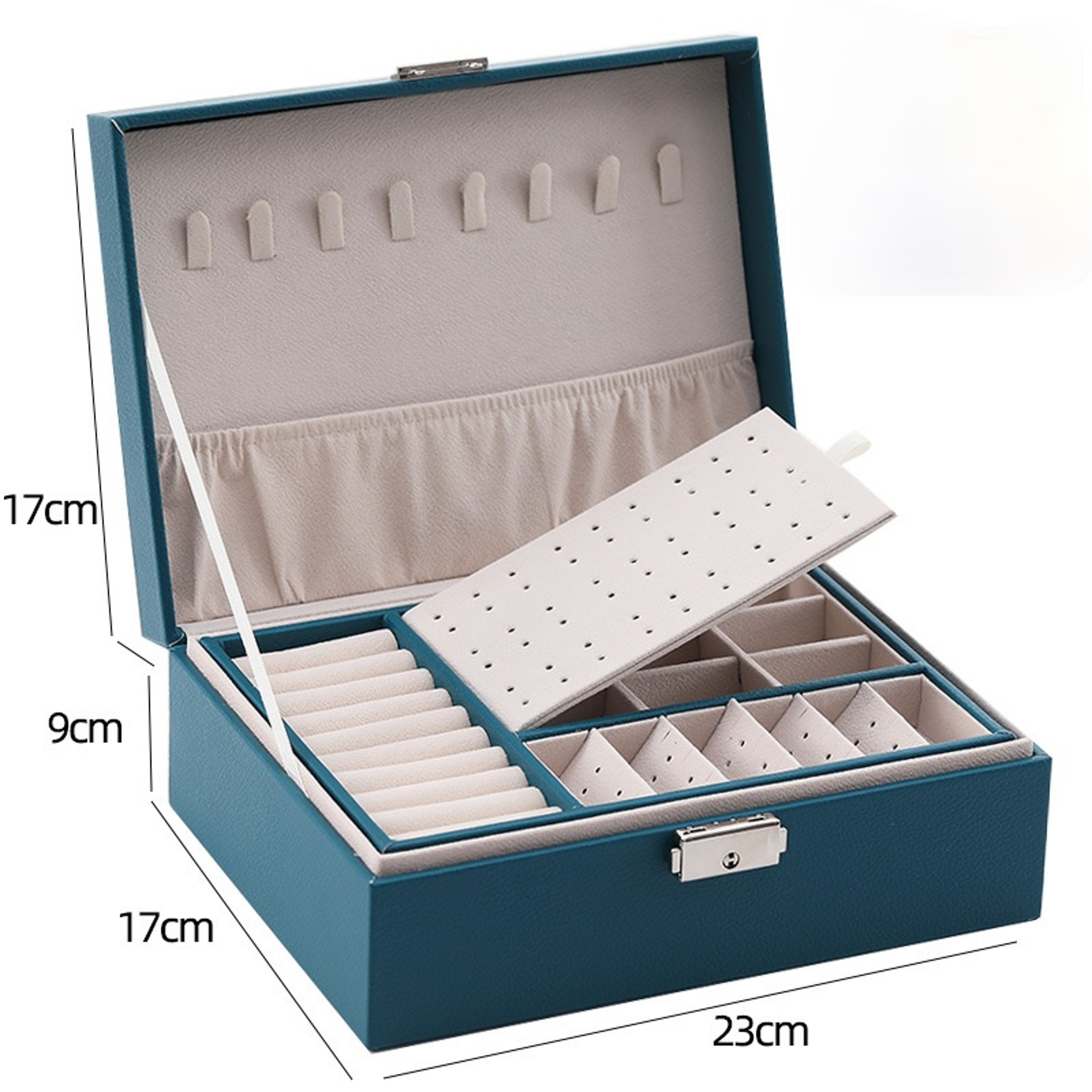 Double Layer Jewelry Organizer Box PU Leather Storage Case For Rings Earrings And Necklaces 9
