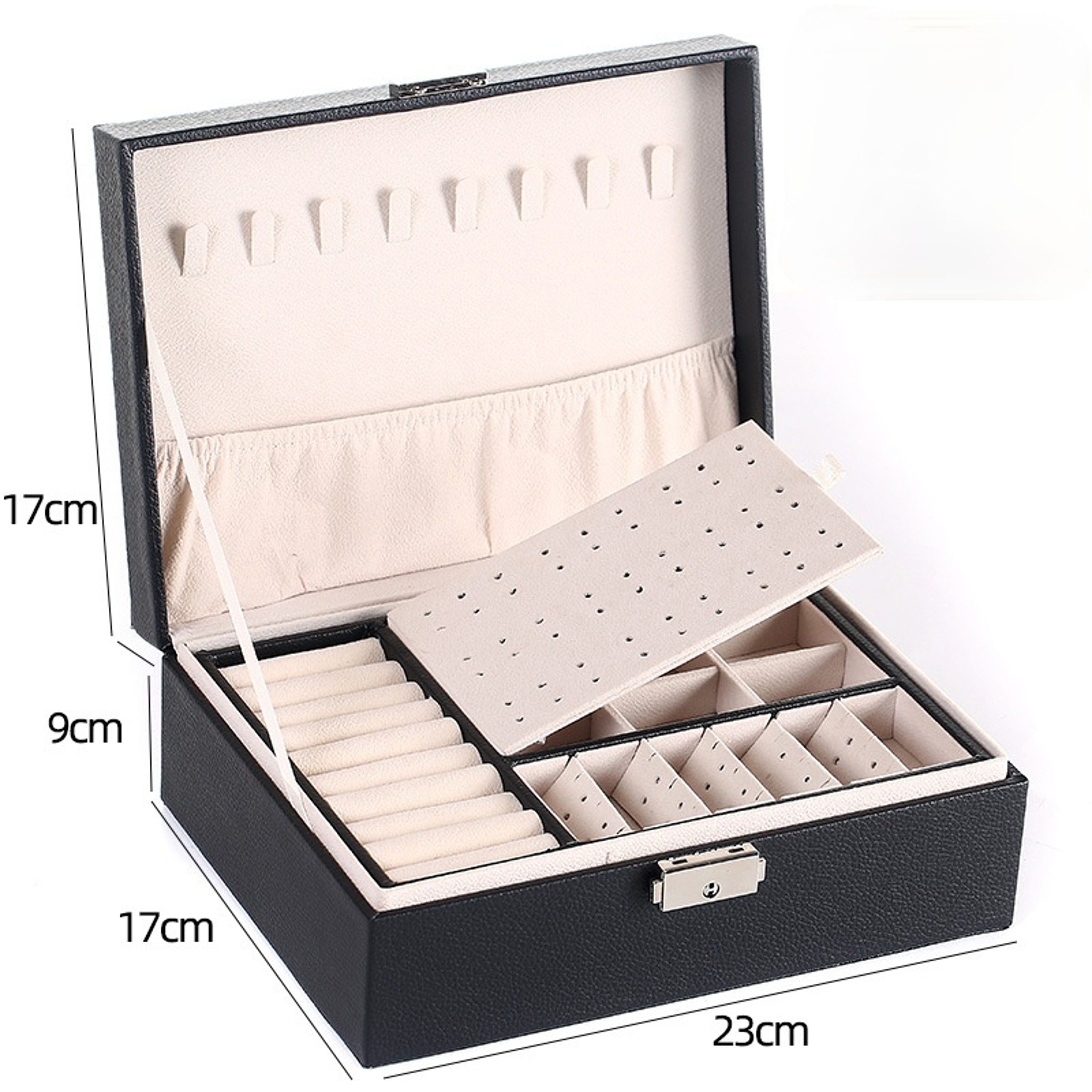 Double Layer Jewelry Organizer Box PU Leather Storage Case For Rings Earrings And Necklaces 8