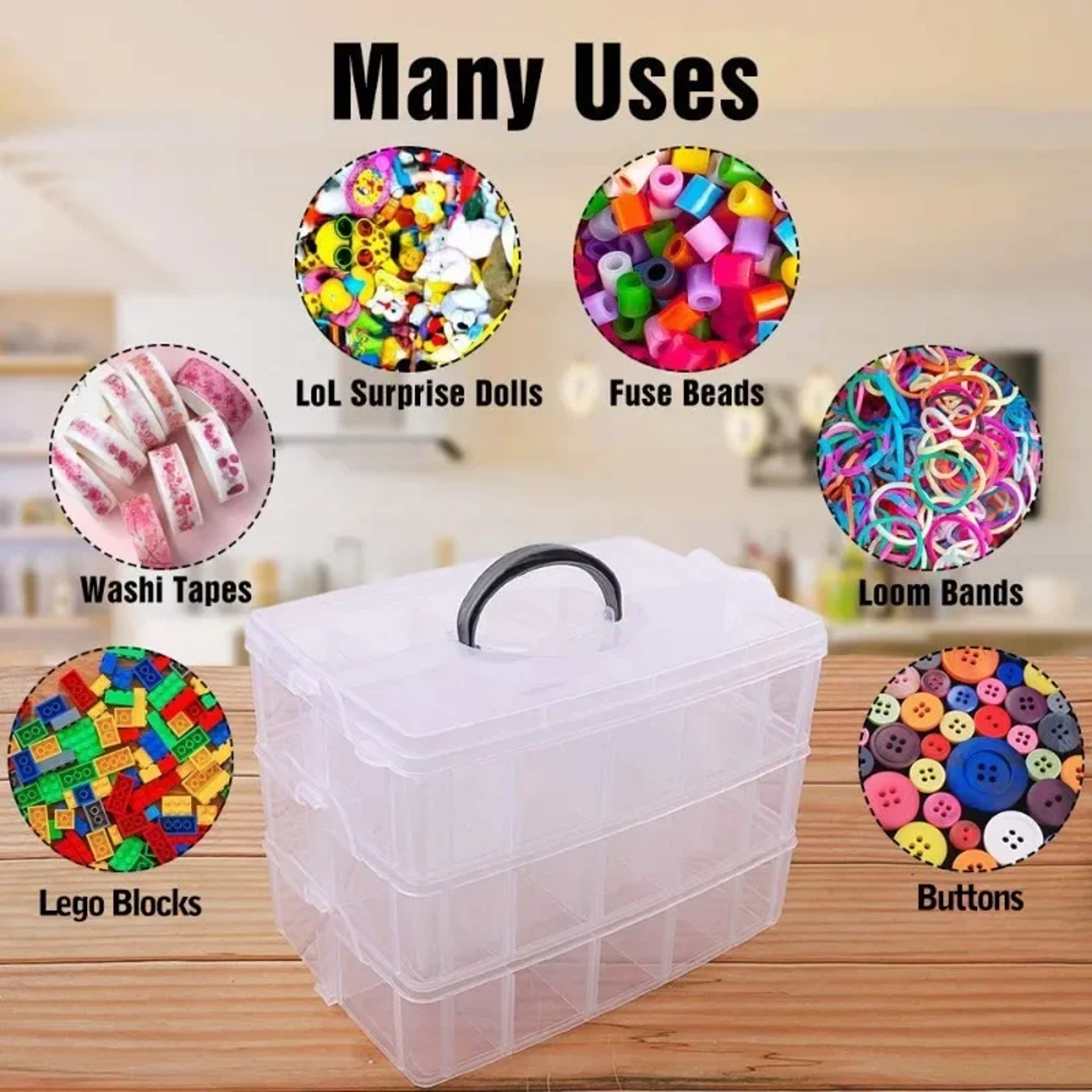3 Tier Stackable Storage Box Adjustable Compartment Organizer For Jewelry Toys And Crafts 4