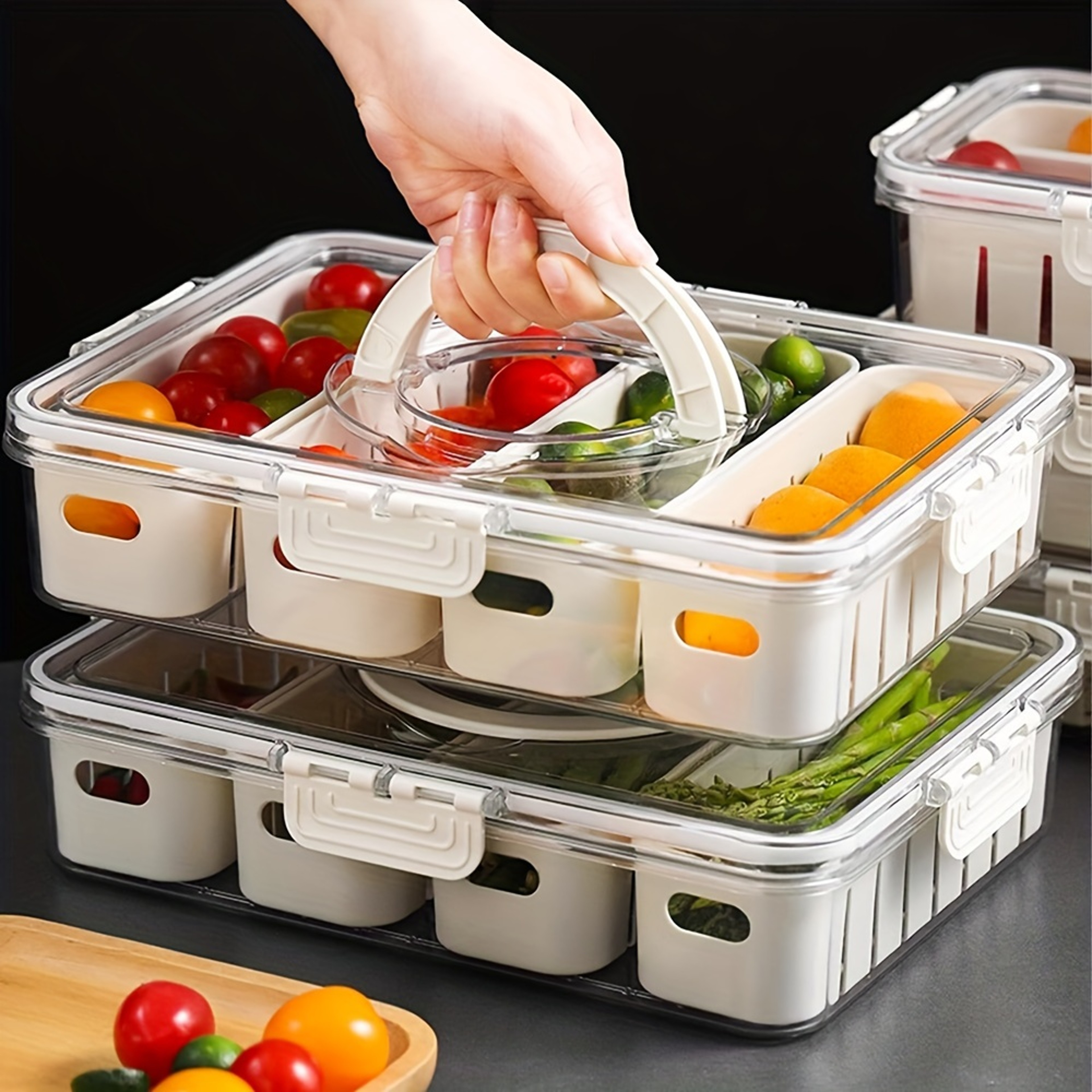 Portable Snackle Box with Handle Divided Snack Tray with Lid for Travel and Parties – view 4