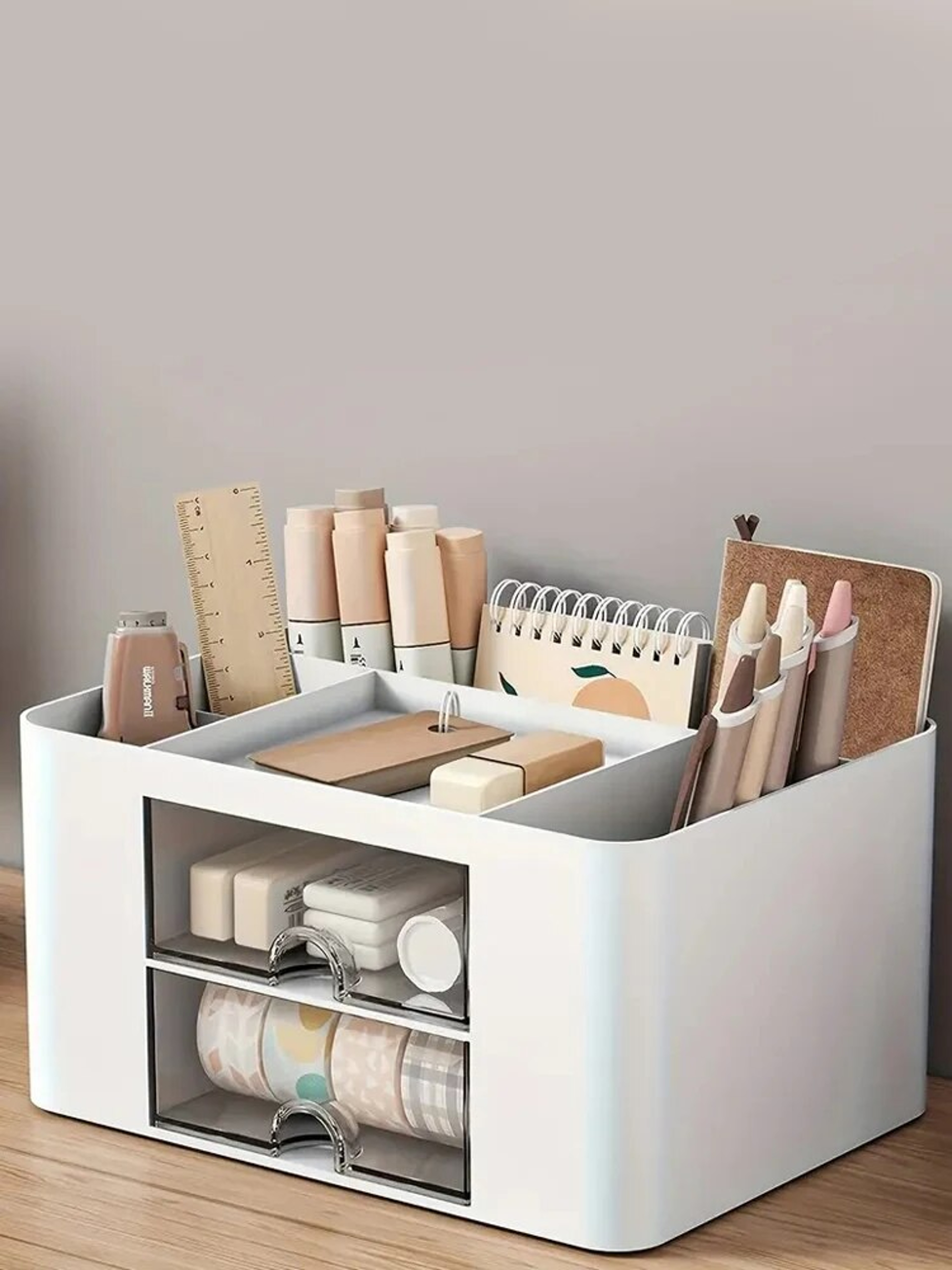 2 Drawer Desk Organizer Multi Functional Pencil Holder and Desktop Storage Box – view 1