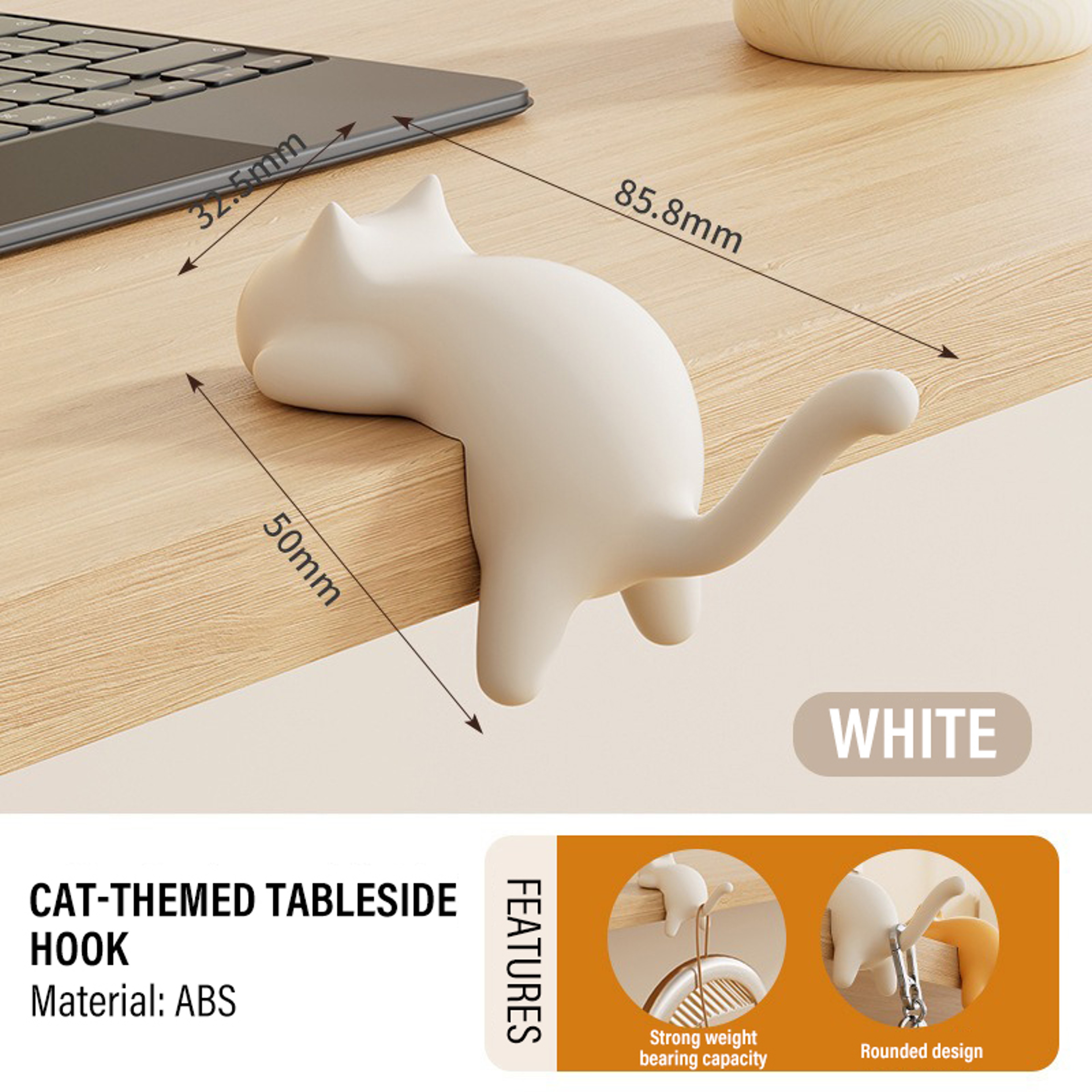 Cute Cat Shaped Desk Hook Adhesive Backpack and Key Holder for School Office – view 10