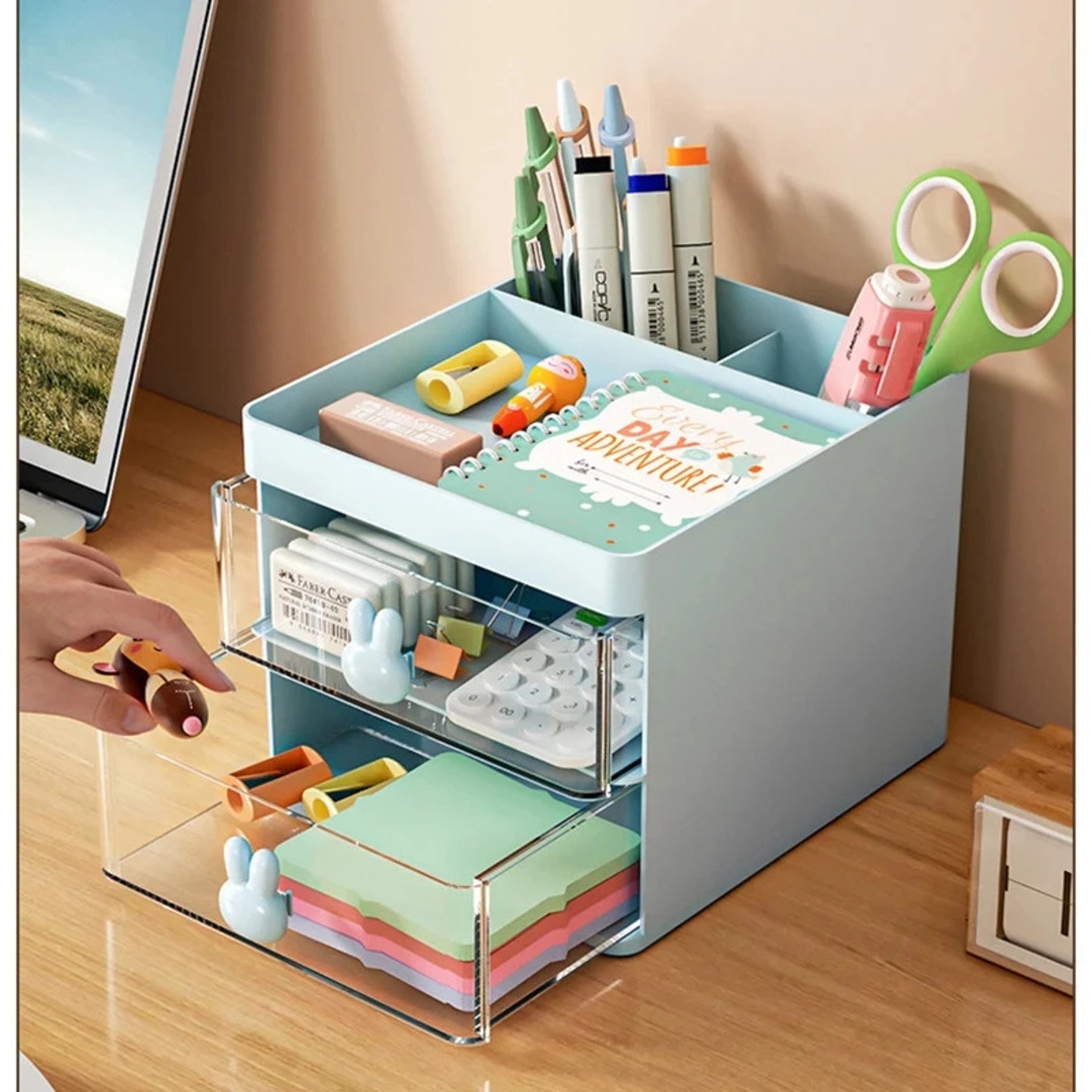 Desktop Organizer with Drawer for Makeup Stationery and Office Essentials – view 3