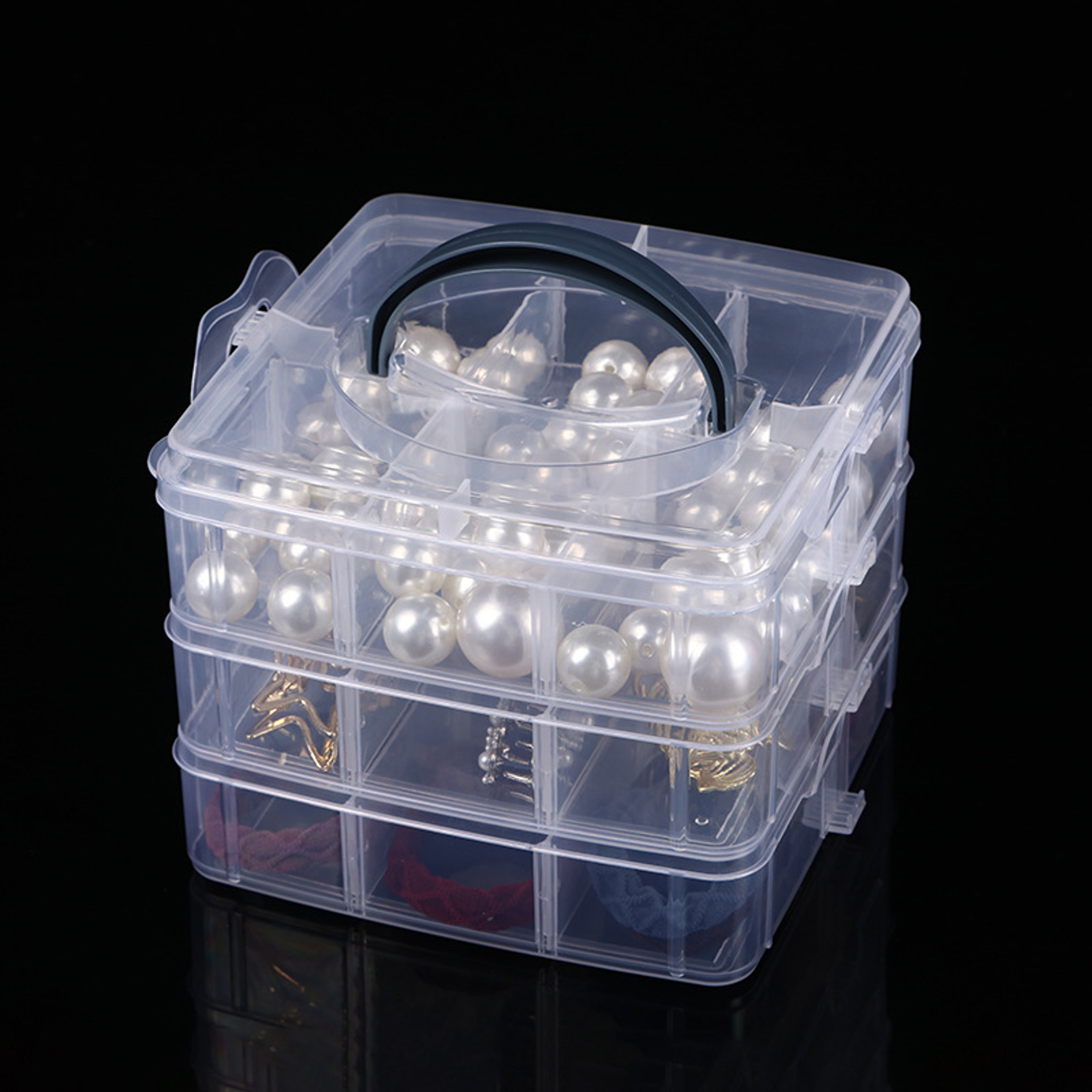 3 Layer 18 Grid Portable Storage Box Adjustable Craft and Small Parts Organizer – view 3