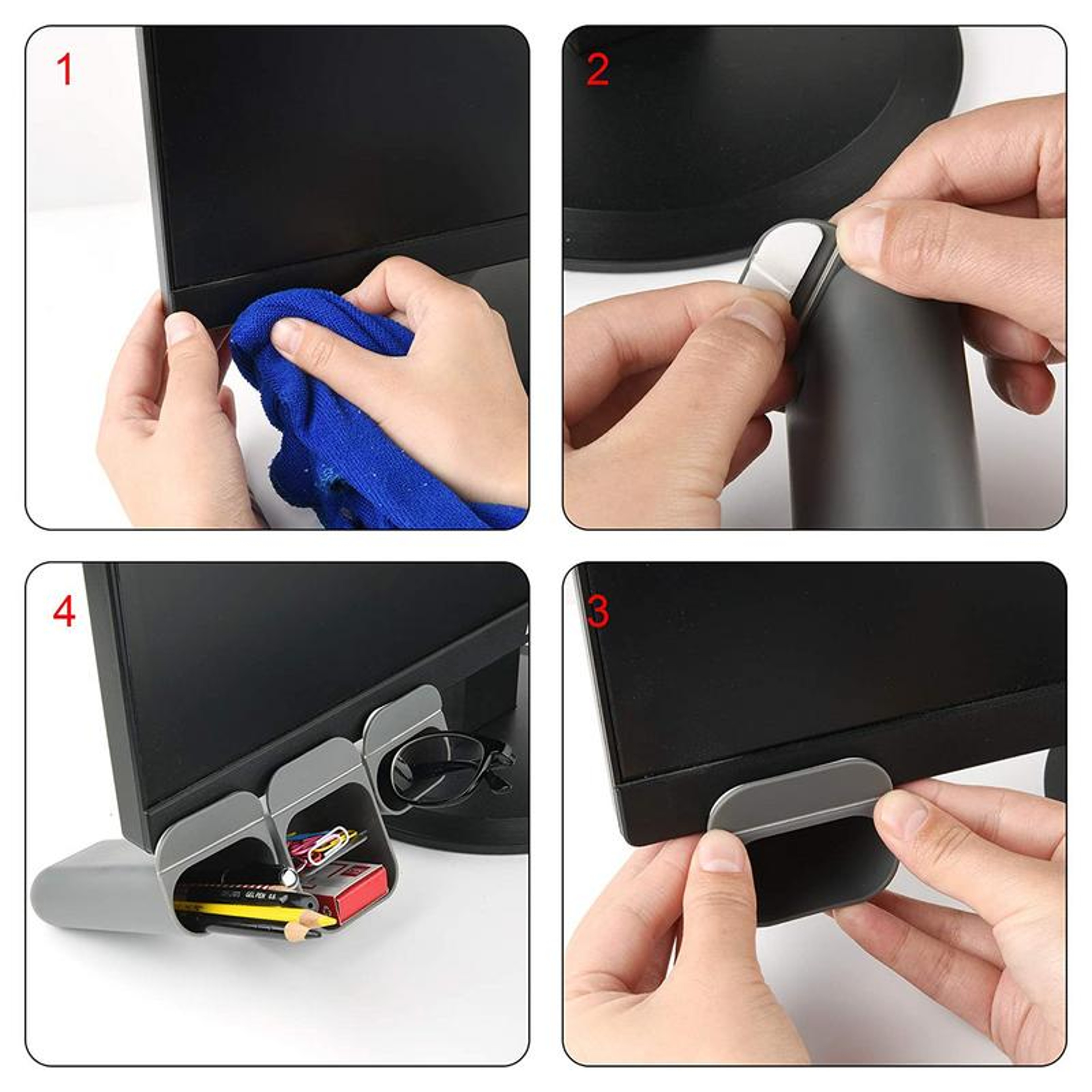 Adhesive Monitor Pen Holder Space Saving Desktop Pencil Organizer 2