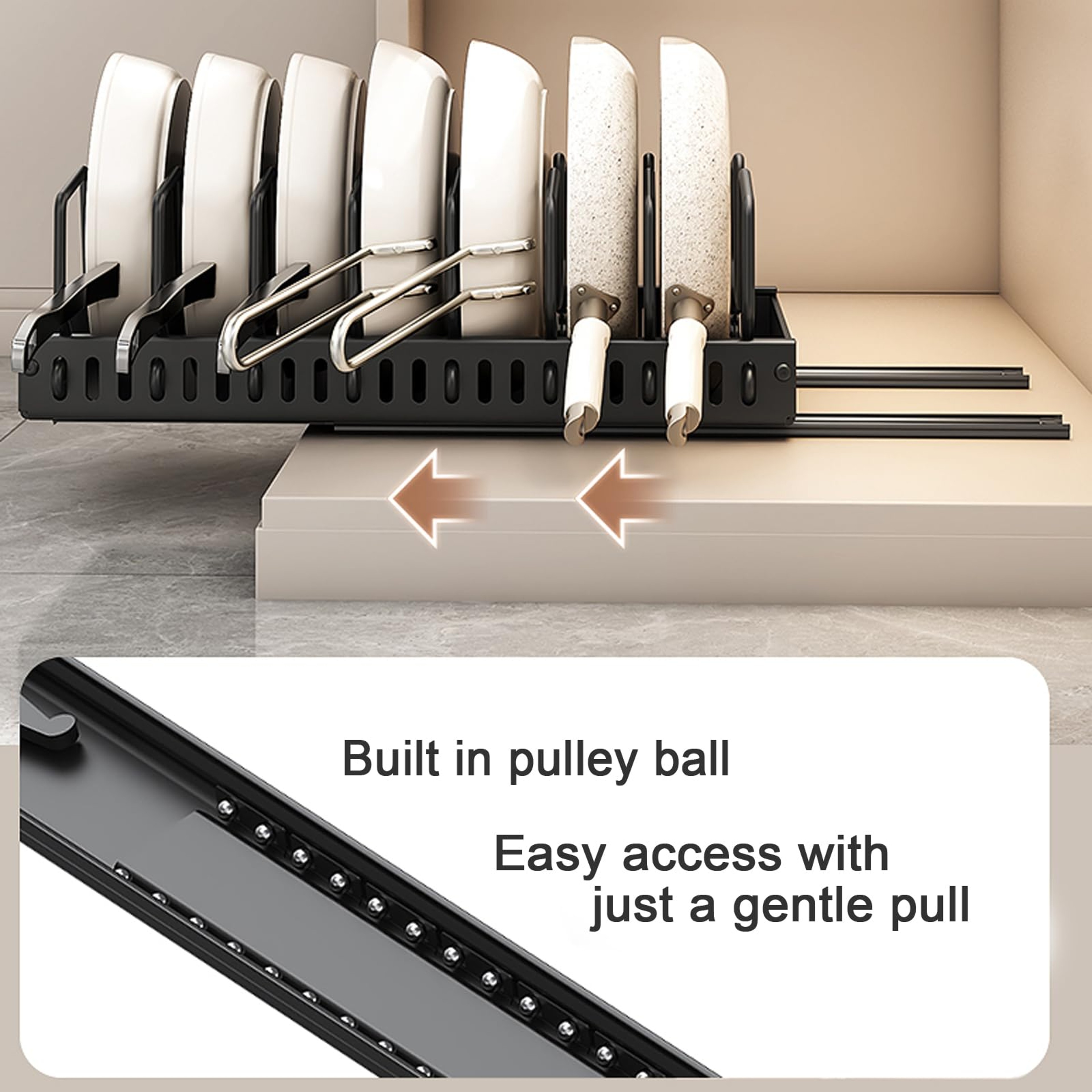 Pull Out Pots And Pans Organizer With Adjustable Dividers And Sliding Cabinet Rack 3