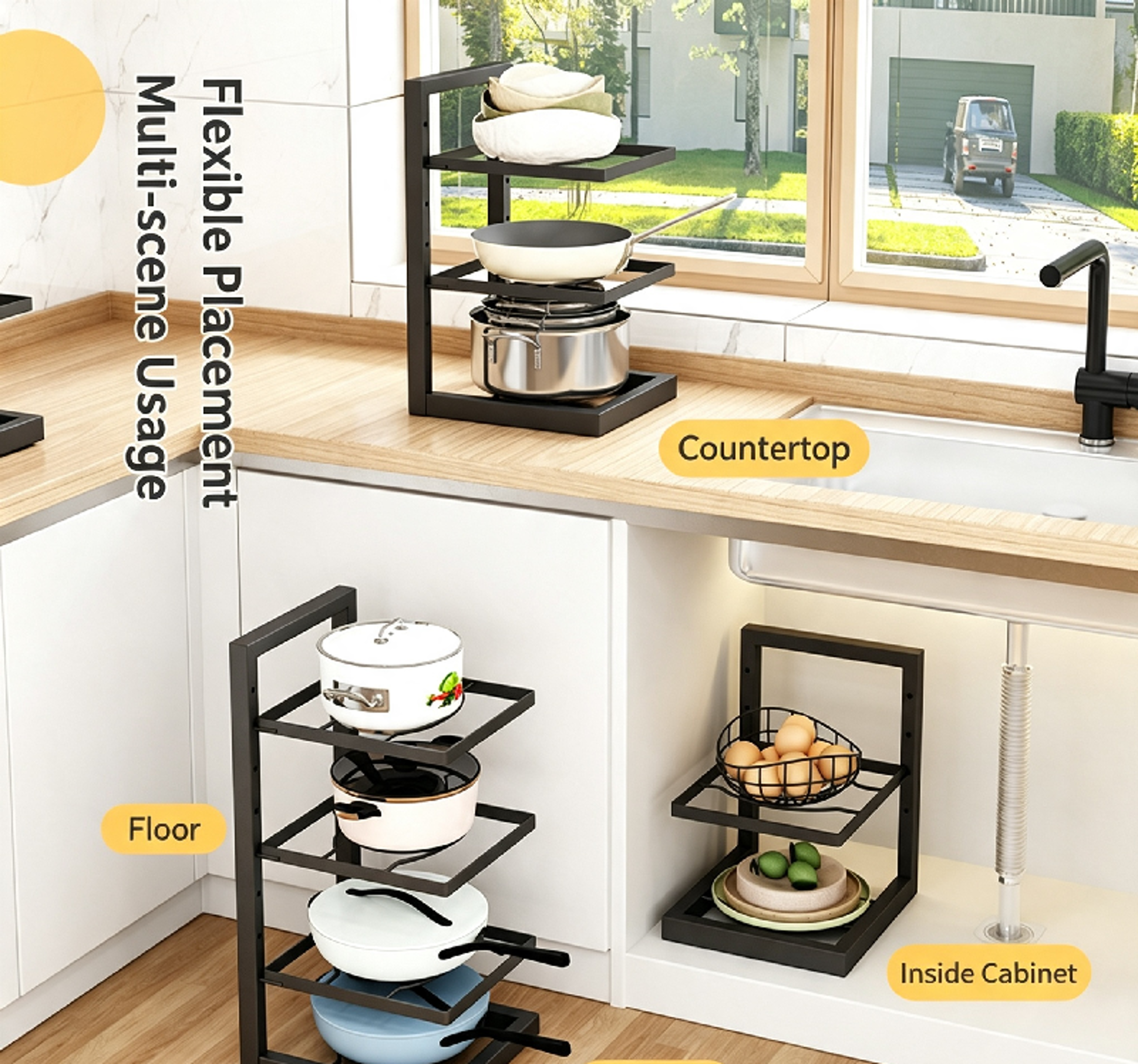 Adjustable Pot Rack Carbon Steel Pot And Pan Organizer For Cabinets 1