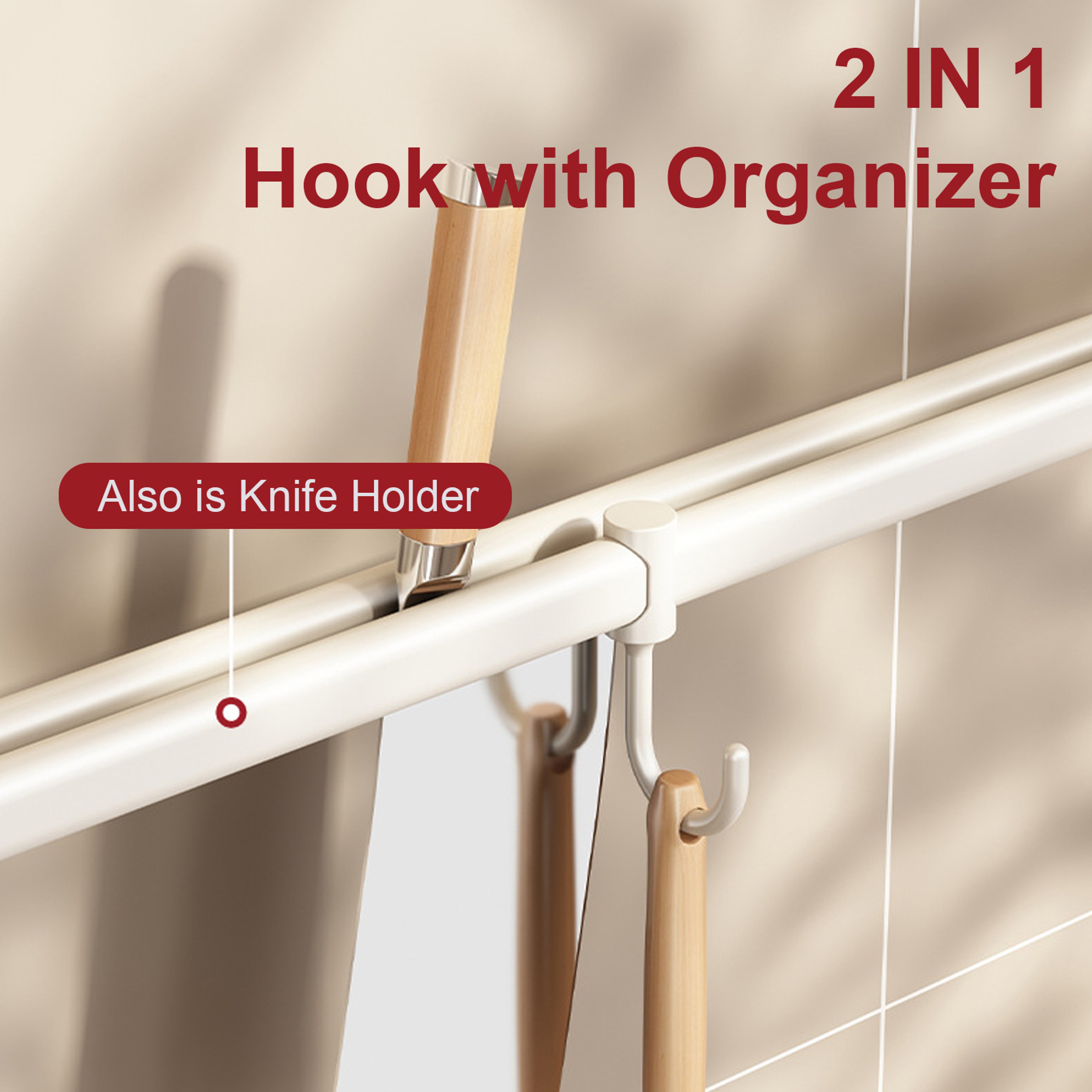 Wall Mounted Kitchen Hook Rack No Drill Utensil Organizer With Chopping Board Holder 4