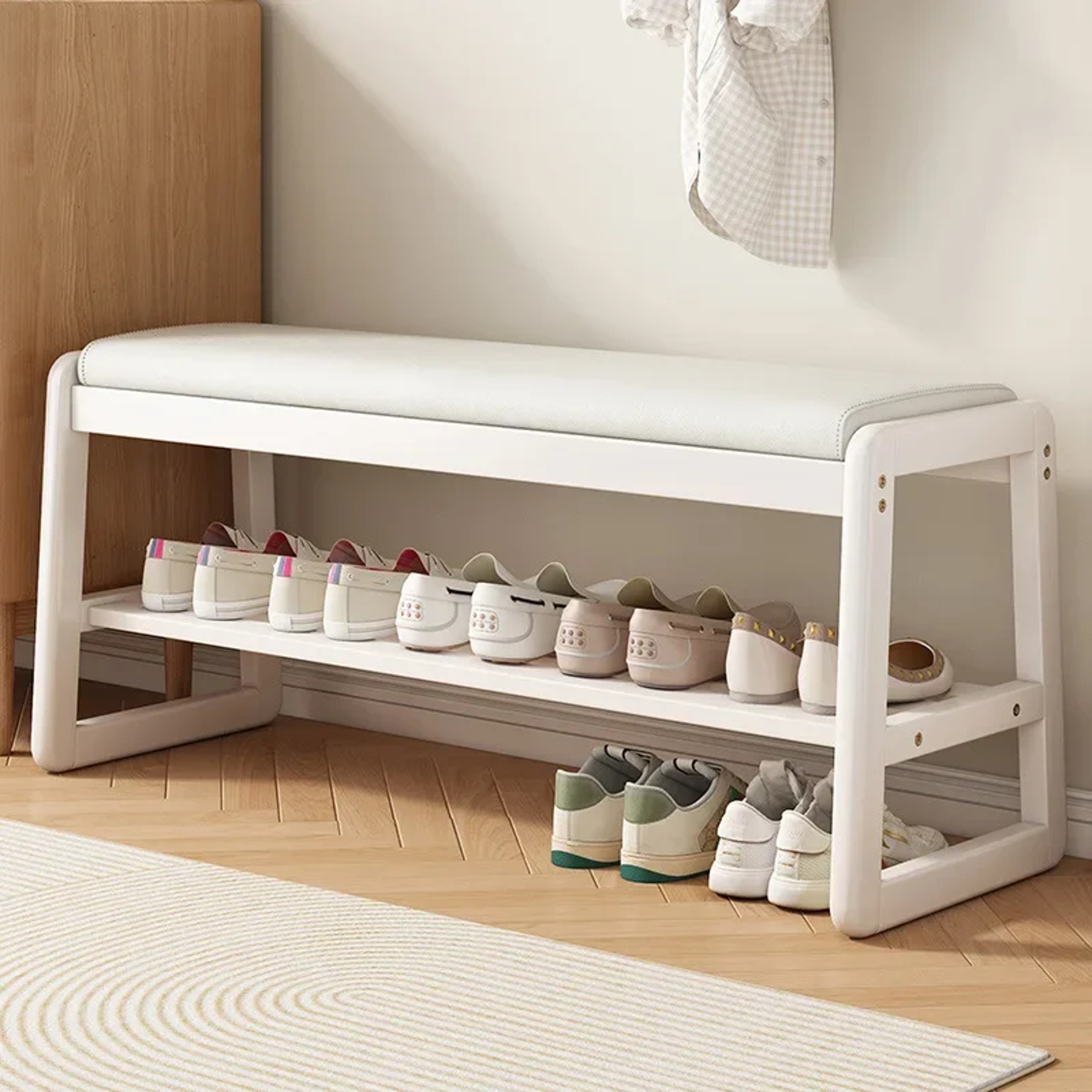 Teng Woven Shoe Storage Bench Solid Wood Entryway Bench with Multi Layer Shelves – view 4