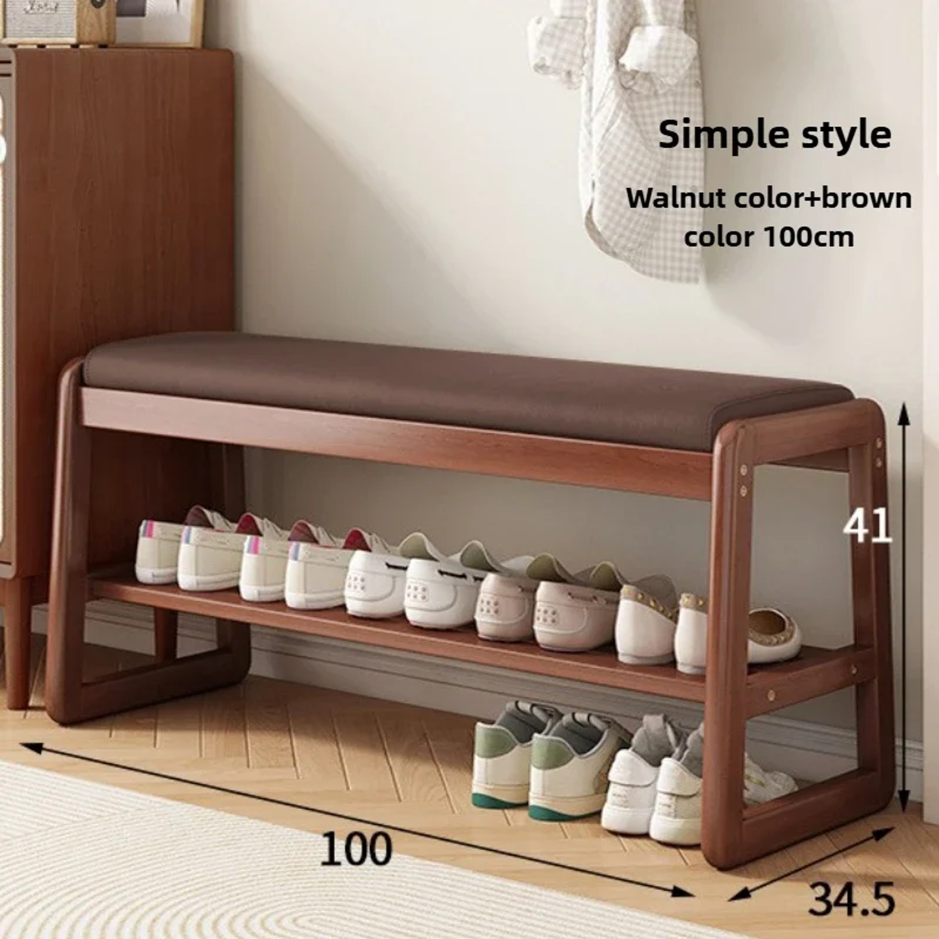 Teng Woven Shoe Storage Bench Solid Wood Entryway Bench with Multi Layer Shelves – view 7