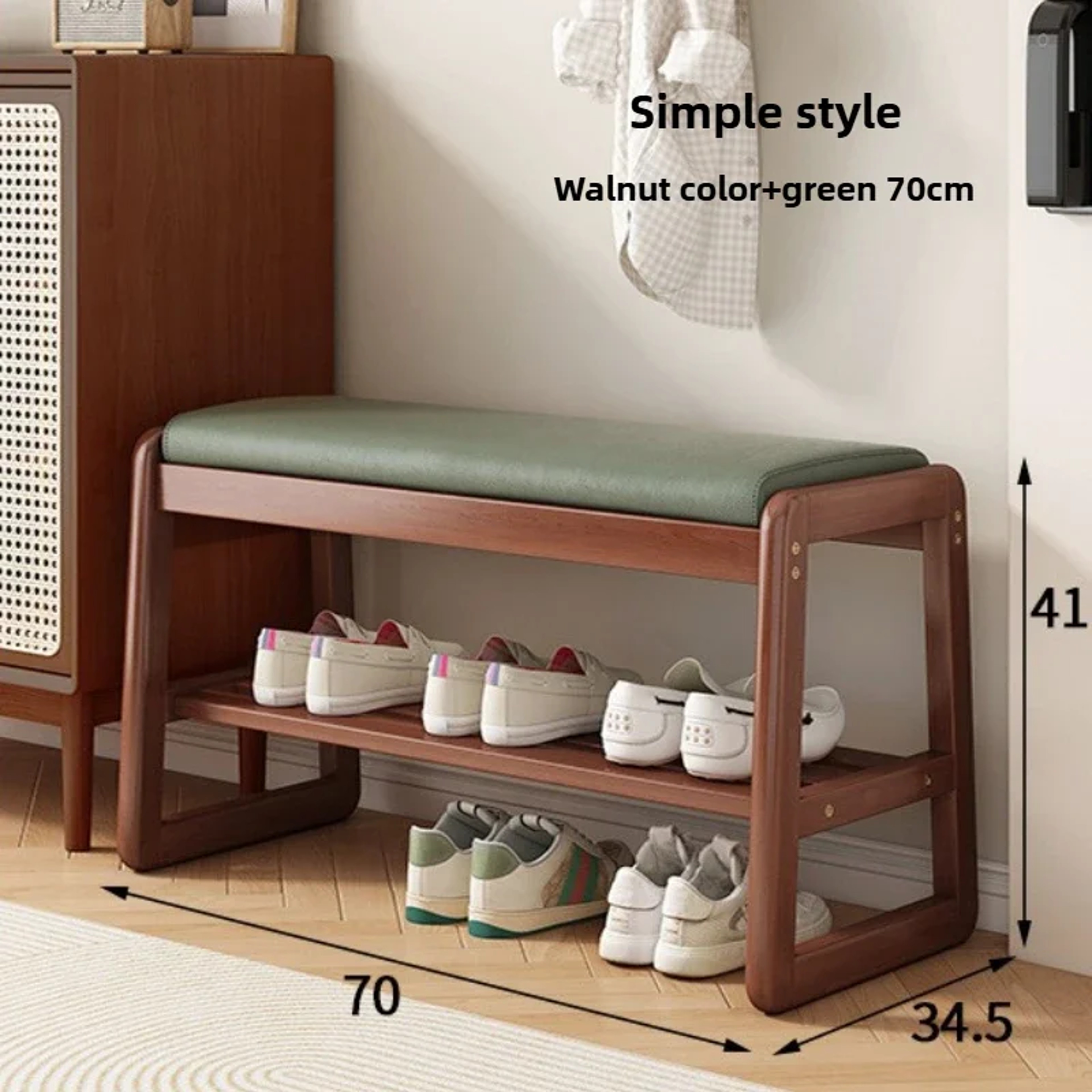 Teng Woven Shoe Storage Bench Solid Wood Entryway Bench with Multi Layer Shelves – view 21