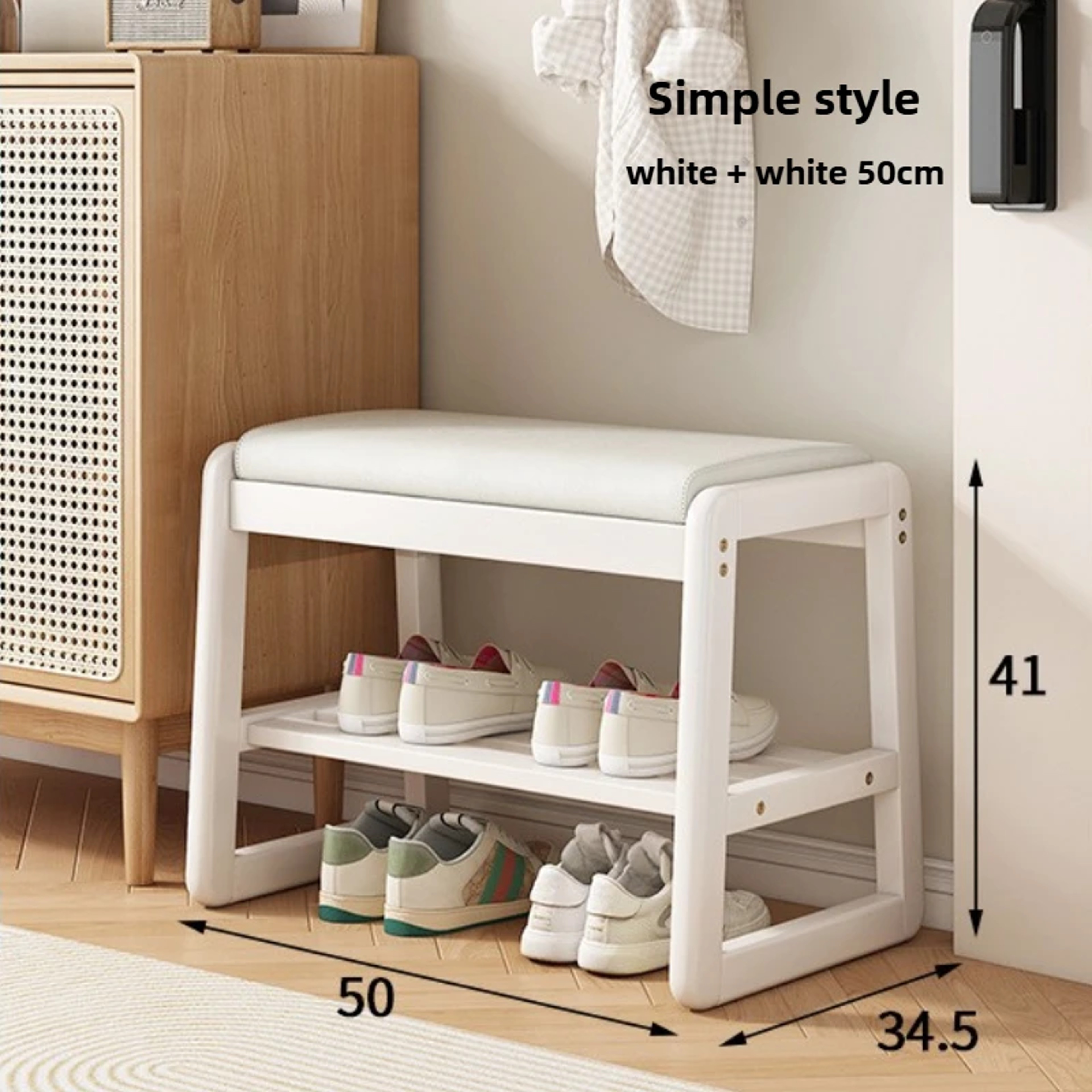 Teng Woven Shoe Storage Bench Solid Wood Entryway Bench with Multi Layer Shelves – view 23