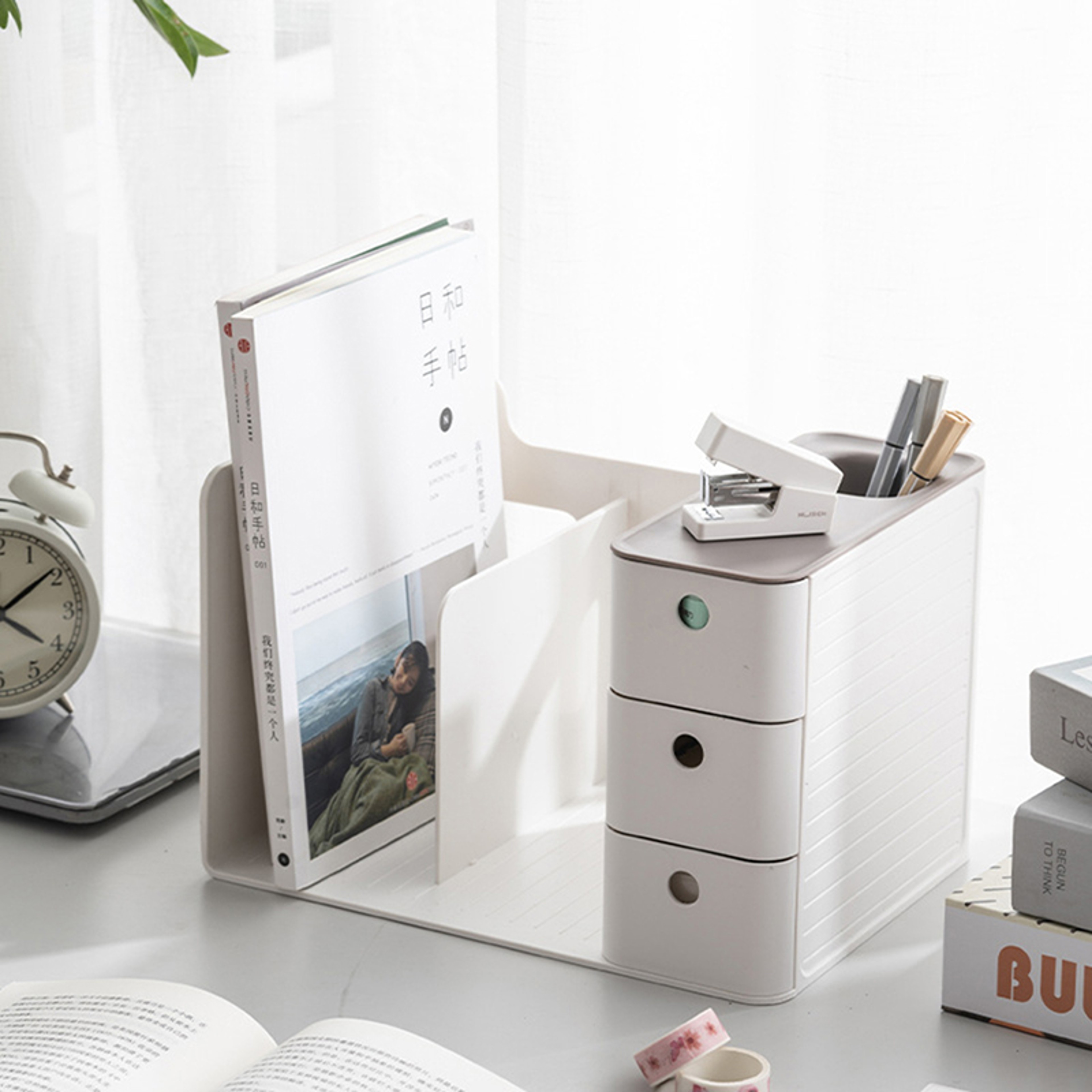 Multifunctional Book Holder Desk Organizer With Two Storage Drawers 2